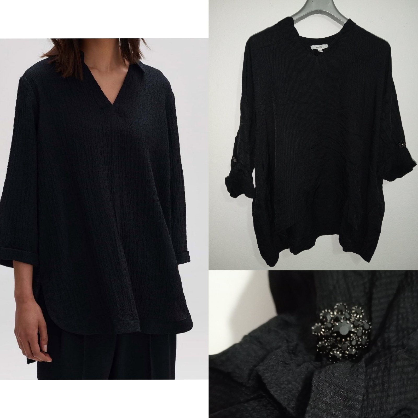 Chemise noir boutons bijoux ipekyeol 