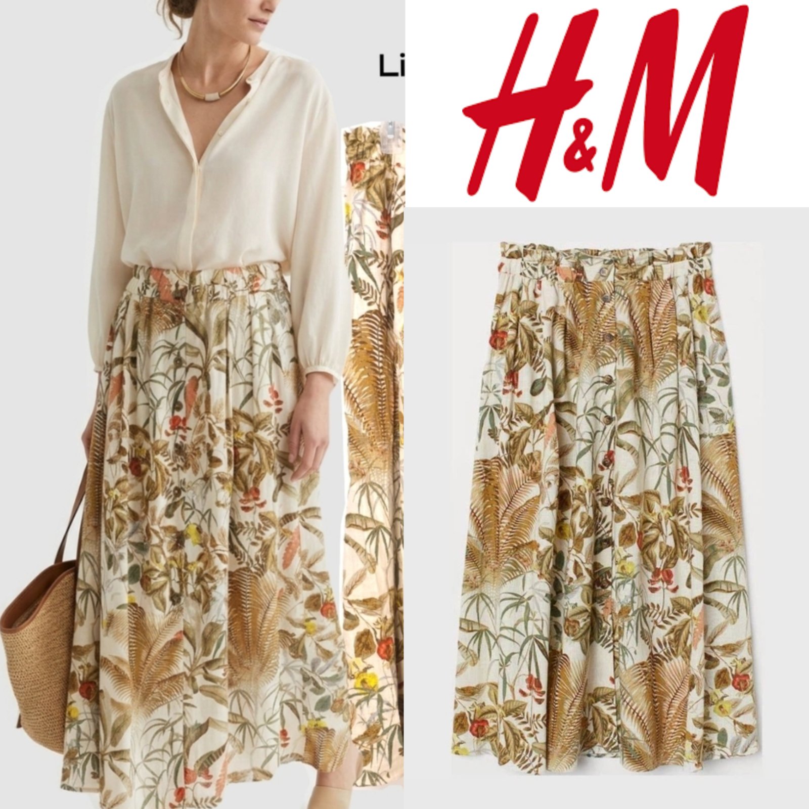 Linen blend midi skirt h&m XL 44/46