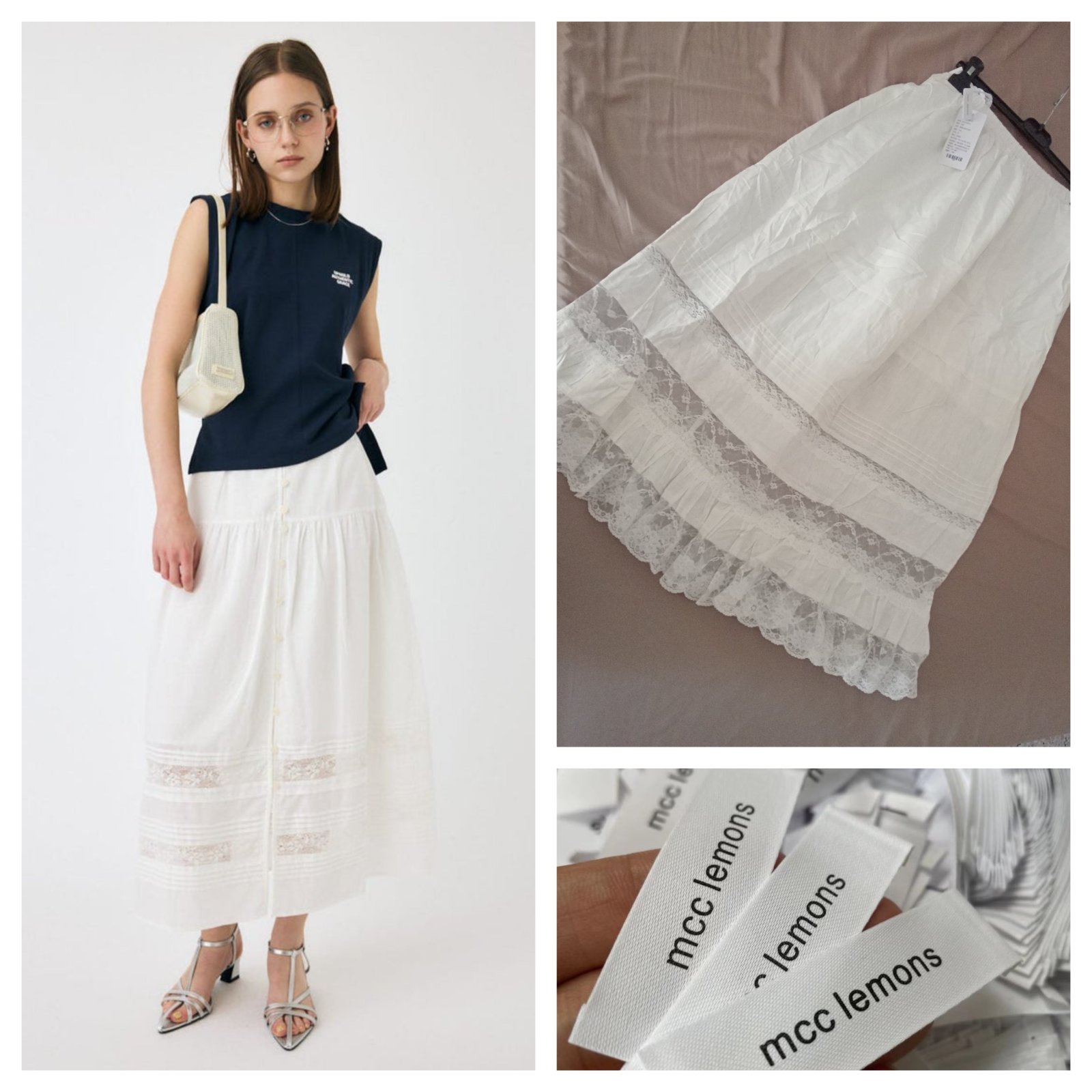 Linen cotton lace skirt 