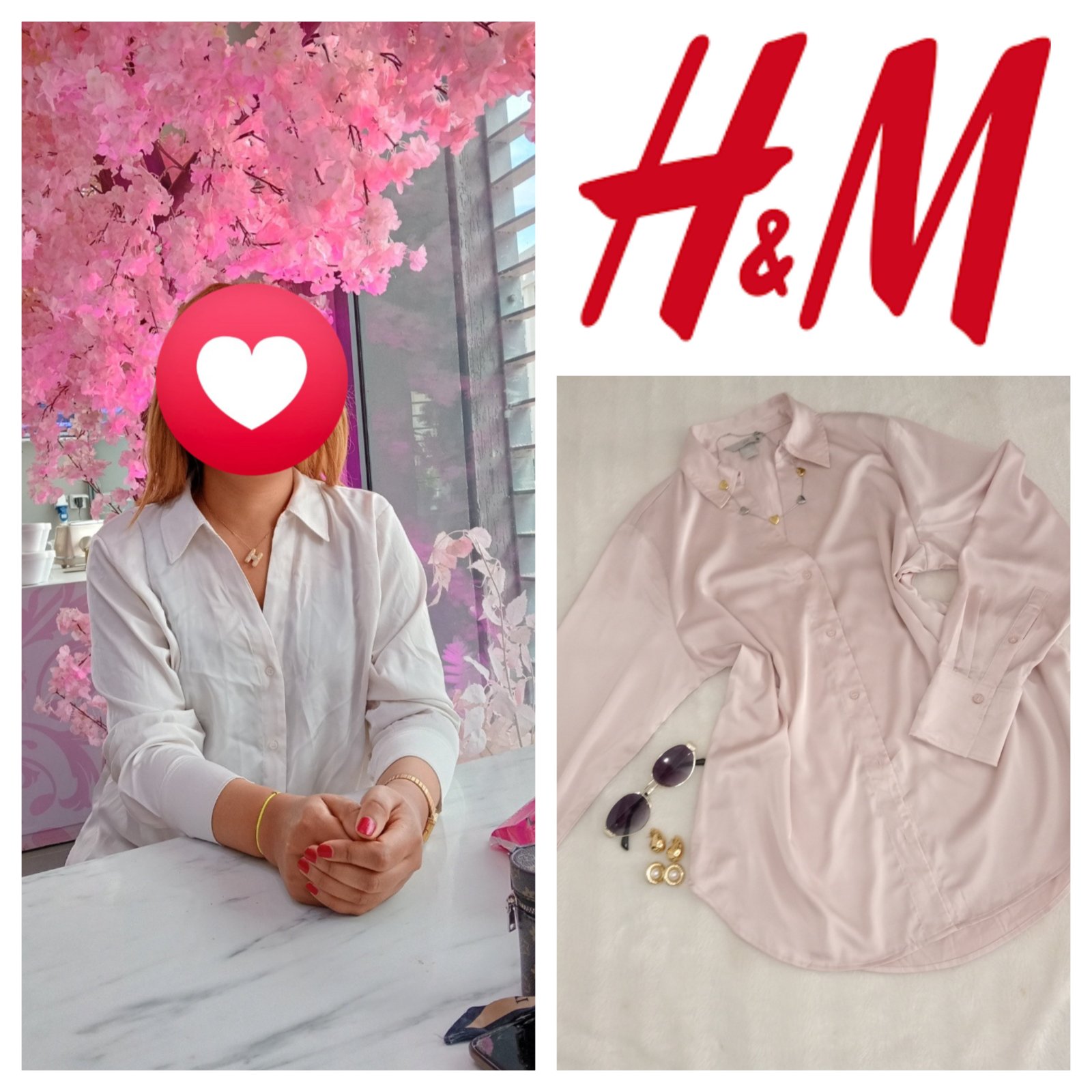 Offre 1+1 offert chemises satiné h&m blanc+rose m,l,xl