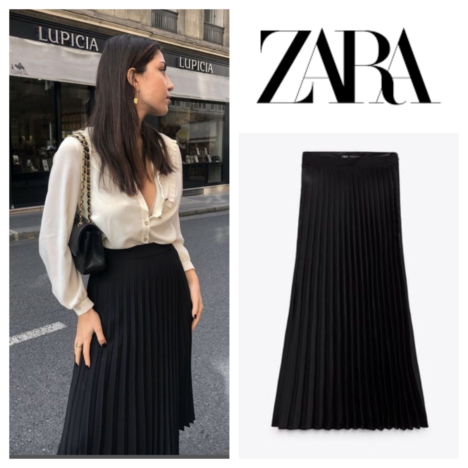 Zara satin pleated skirt 