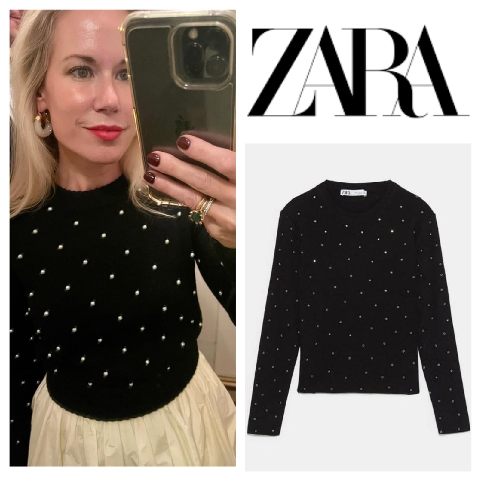 Pull noir strass Zara s,m