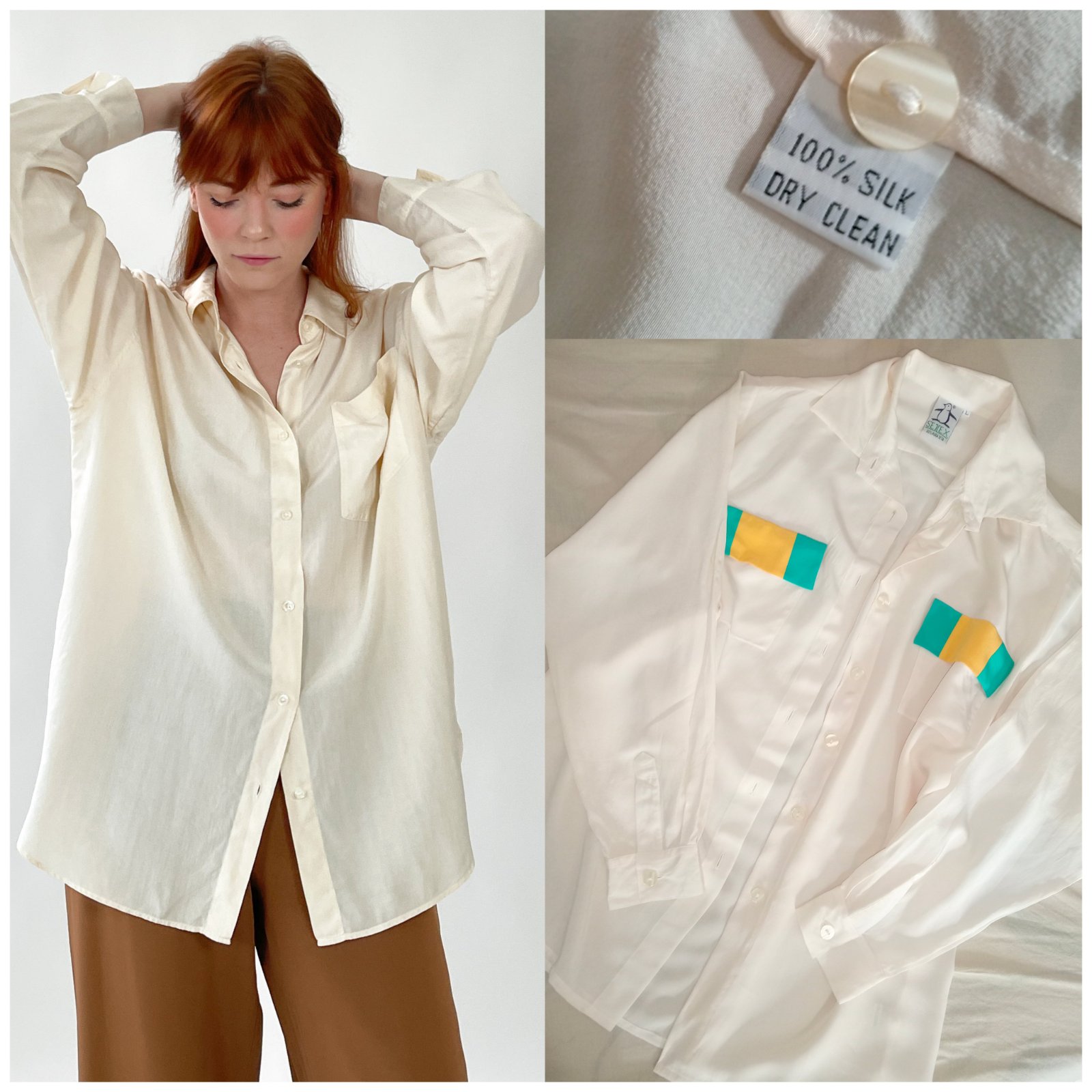 Chemise crème en vrai soie 