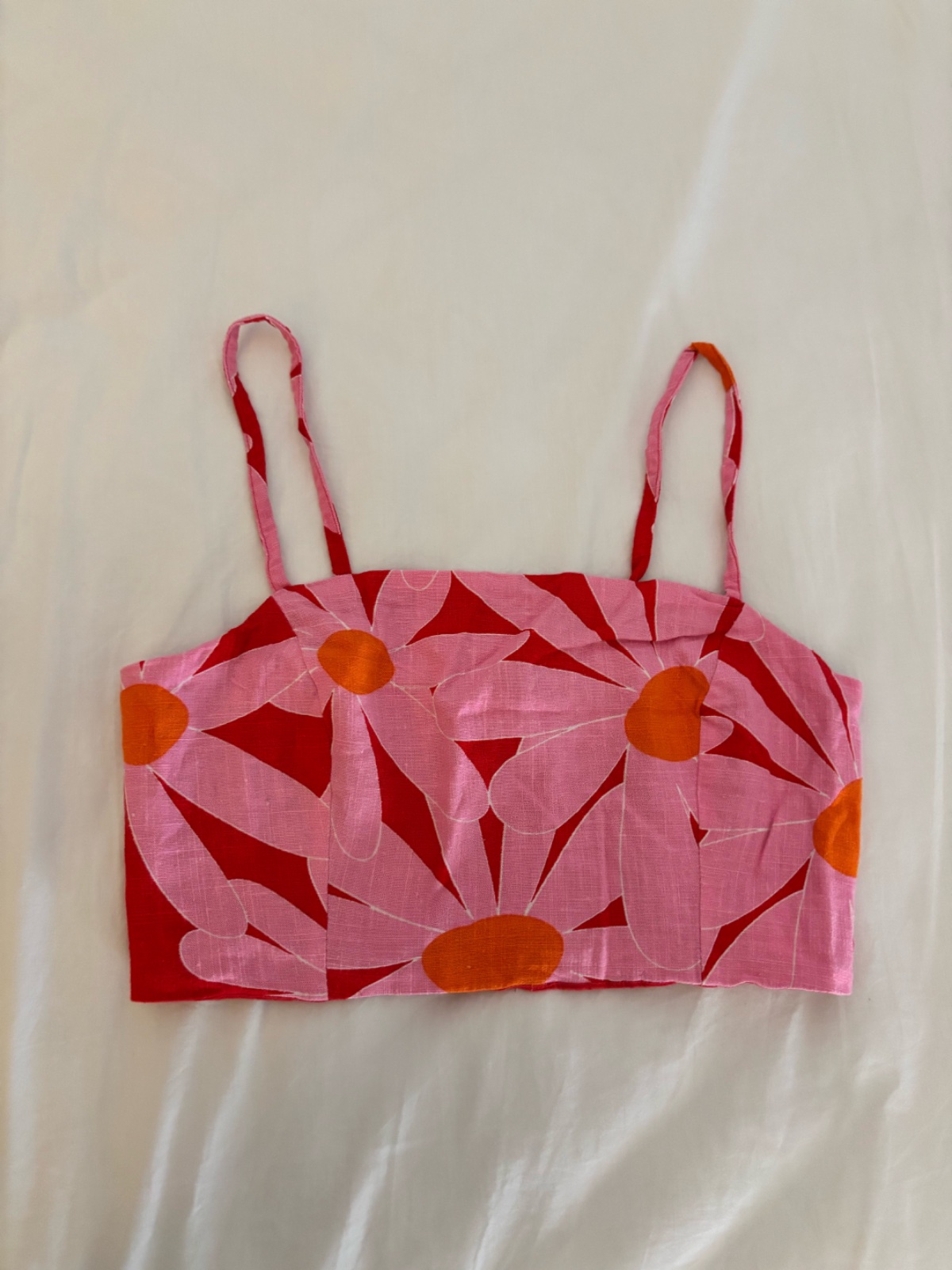 Top bandeau fleuri rouge/rose 
