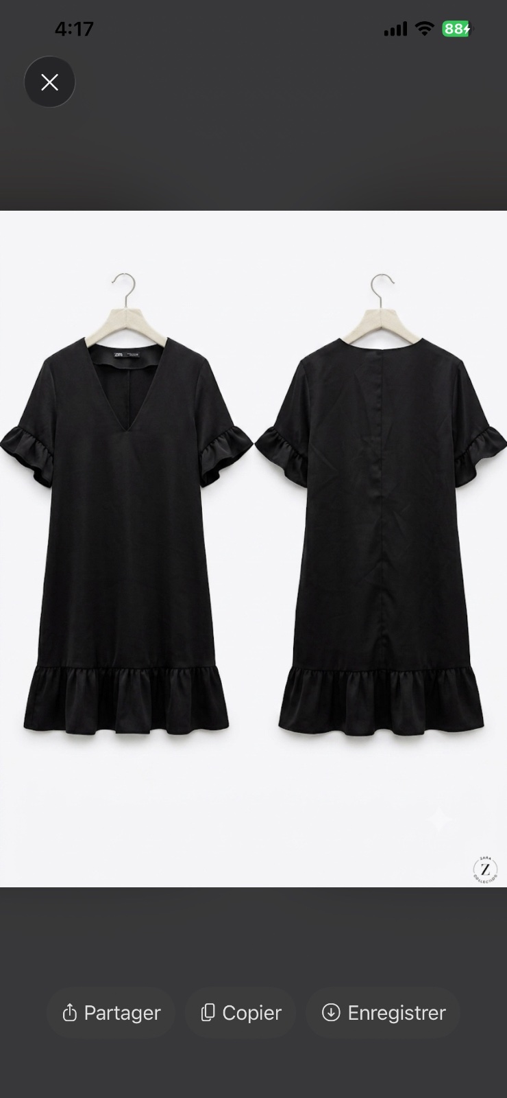 Robe Zara noire col V volants taille S