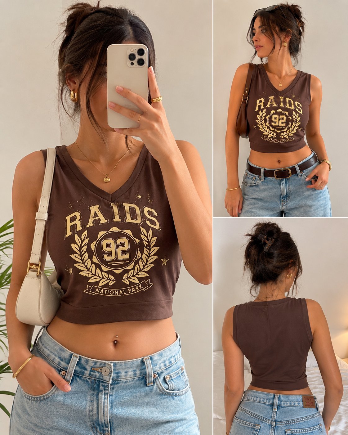 Crop top sans manches marron