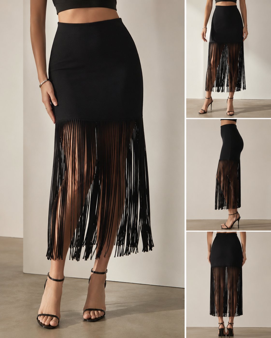 🖤 Jupe noire à franges Élégante jupe noire avec longues franges, idéale pour les soirées, événements ou looks chics. Très bon état, portée très peu. Taille: D. Facile à assortir avec des talons ou des baskets. ✨ Très bon état 
