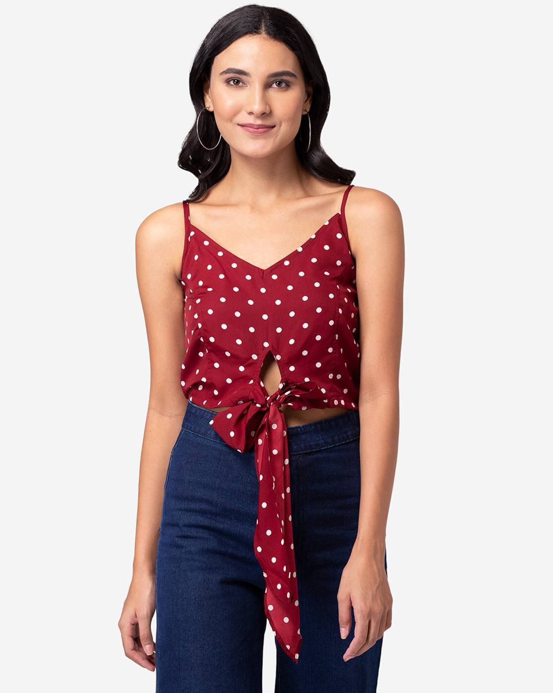 Shein ❤️❤️Top courte tendance rouge bordeaux à pois blancs 