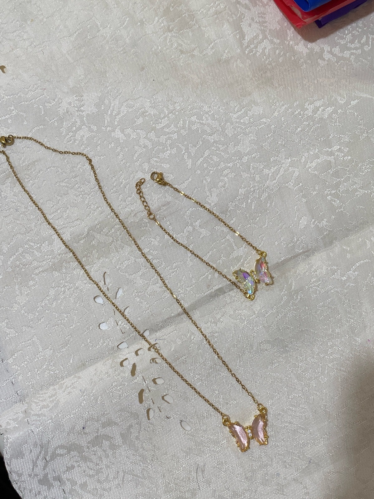 Ensemble Collier & Bracelet Papillon Fantaisie Doré