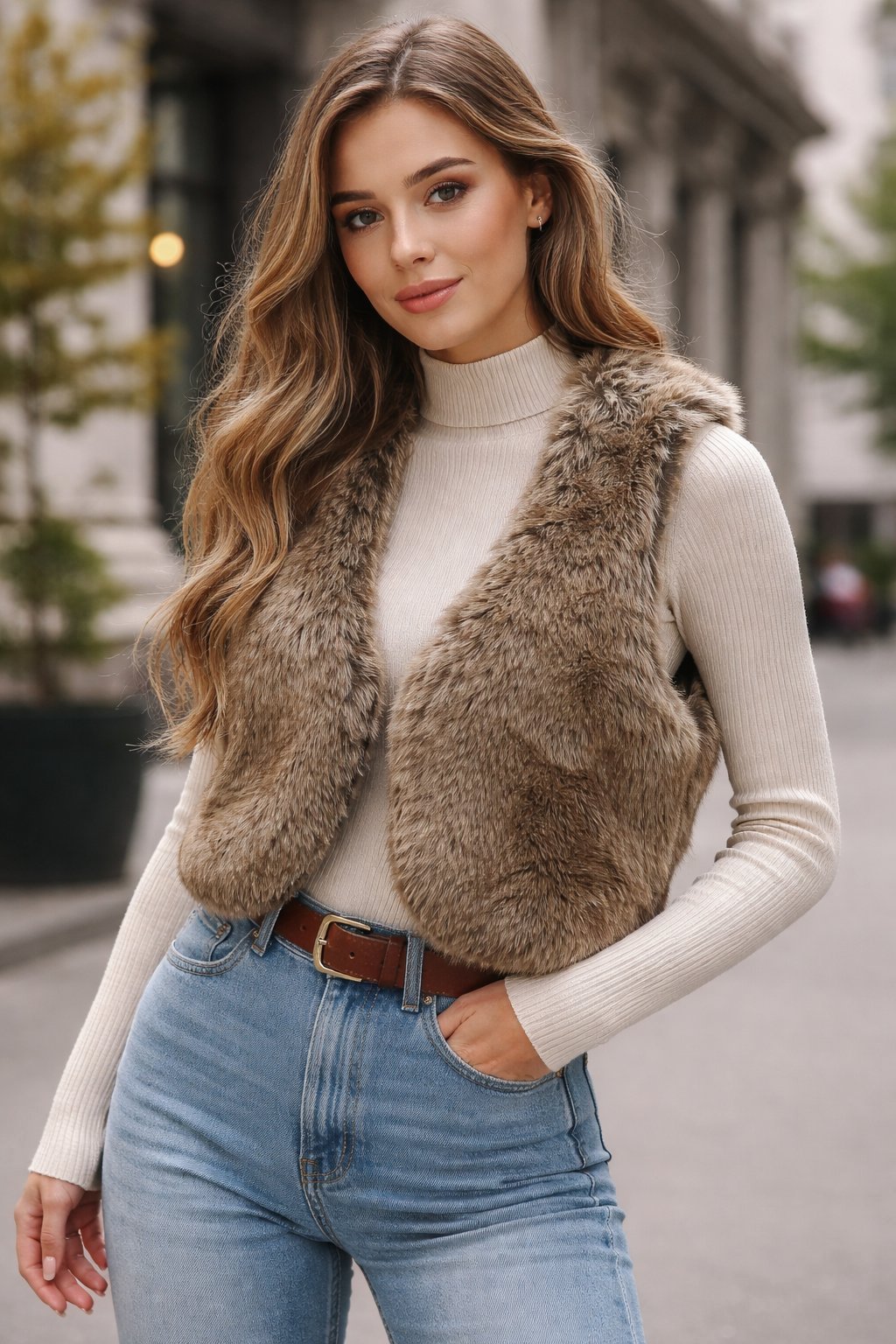 Veste fausse fourrure sans manche