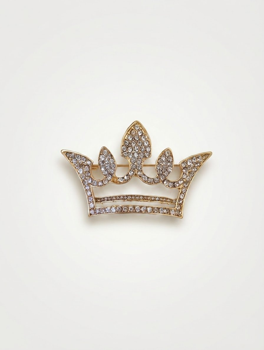 Broche Couronne Royale Dorée avec Strass 