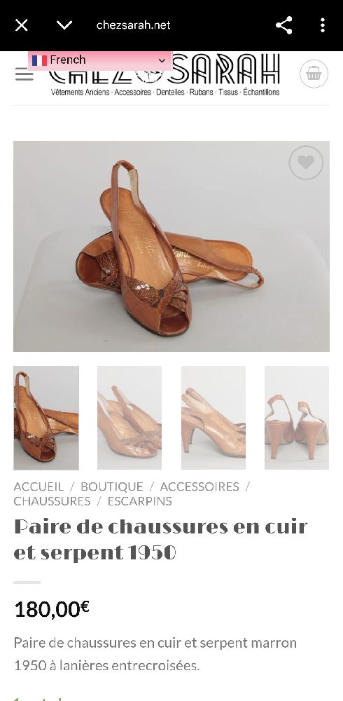 Paire de chaussures en cuir et serpent marron