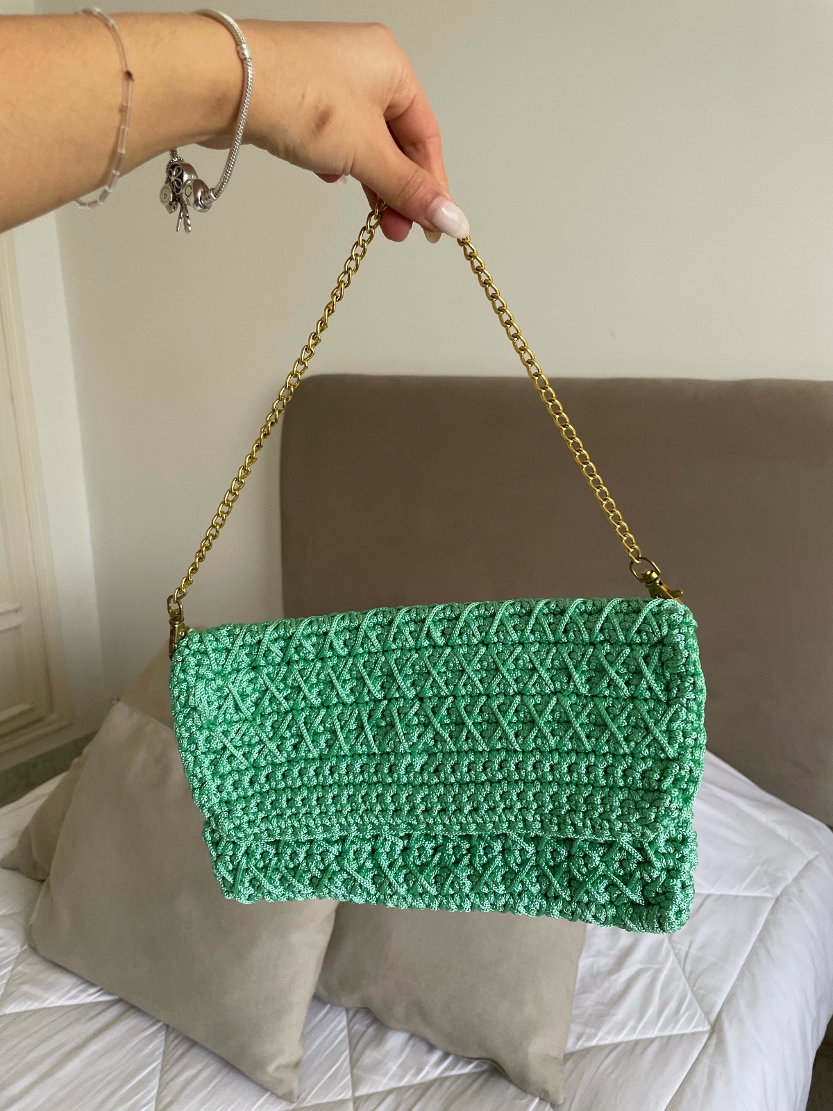 Sac crochet vert d'eau fait main 