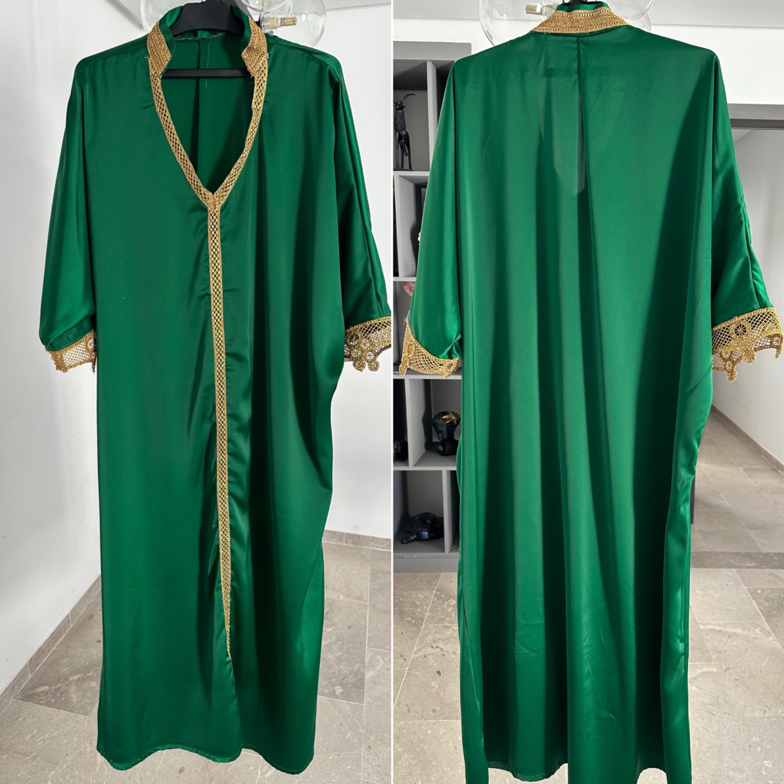 Jebba pour ramadan 🌙 satiné en vert foncé et doré 💚💛