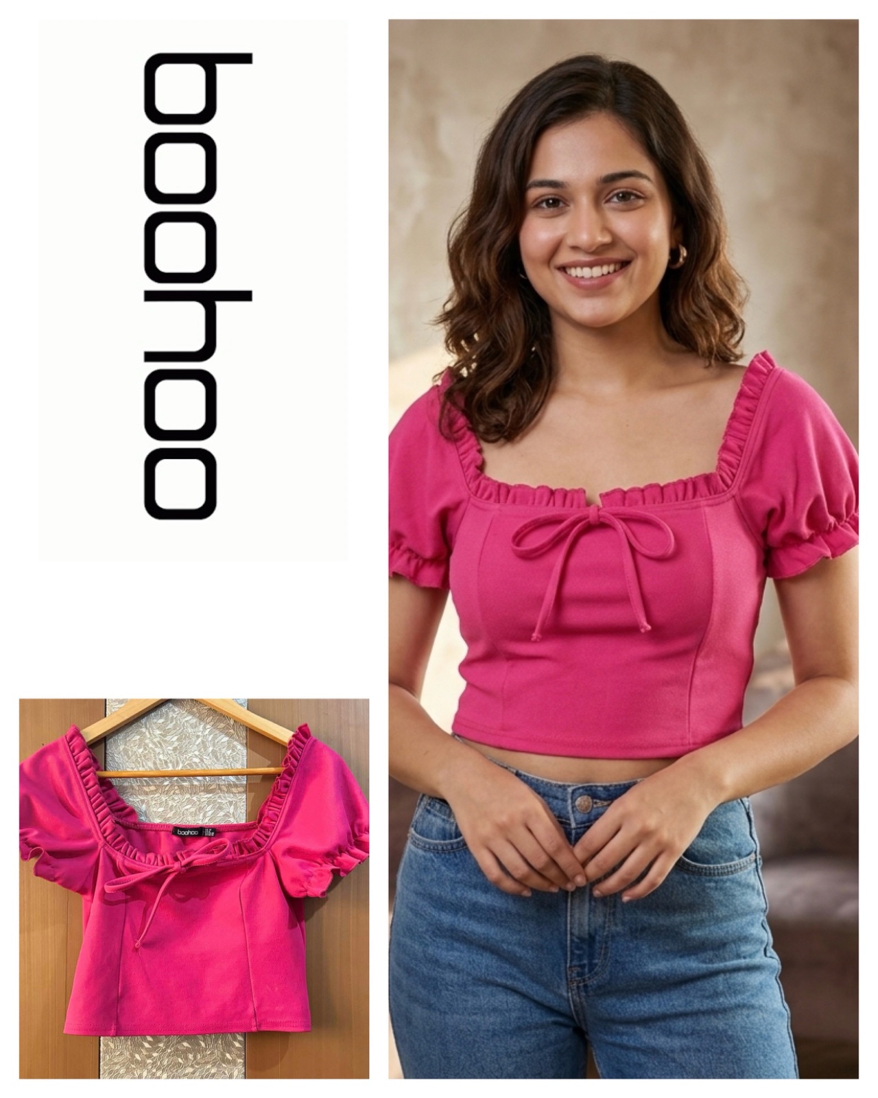 Pink cropped boohoo shirt