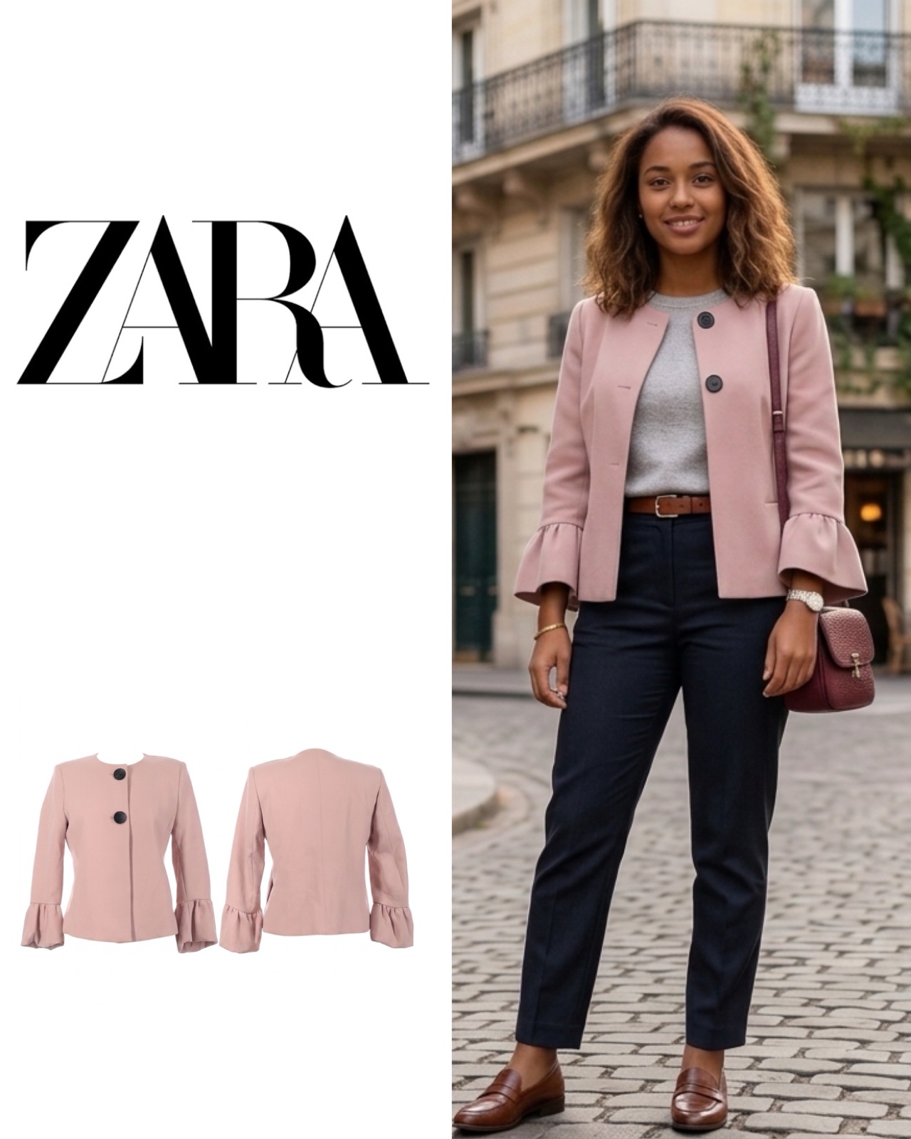 Zara blush ruffle sleeve coat