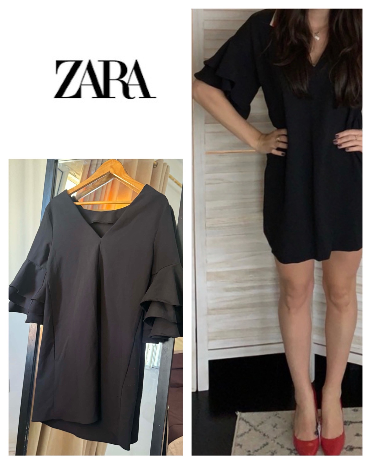 NWT Zara V Neck black shift dress size M a mentionner chwaya tfalfil au niveau des poches 