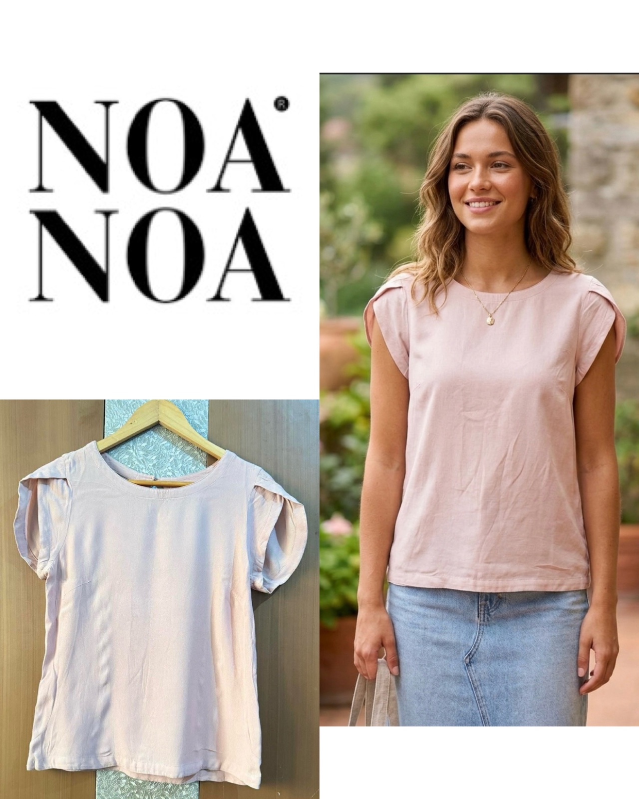 Noa noa blouse à manches tulipes rose pétale