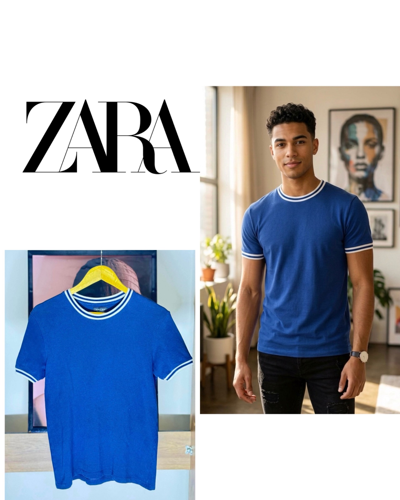 Zara Topman relaxed t-shirt with ringer tee airtex fabric in blue