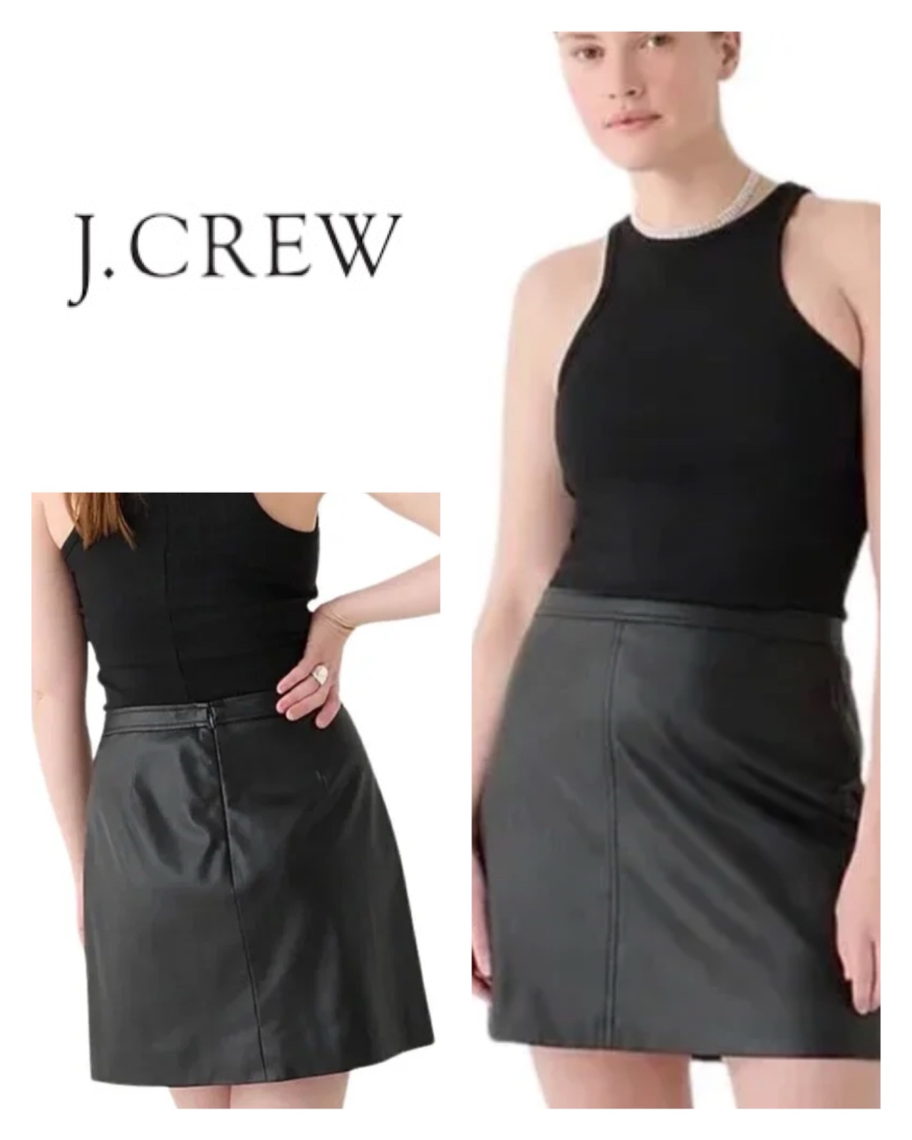 Jupe courte J.Crew neuve avec étiquette, en similicuir noir classique, taille 2