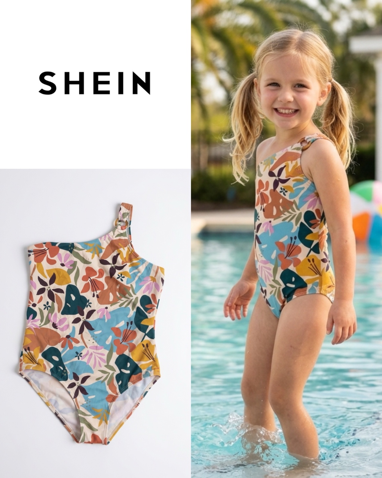 Shein Toddler Girls Floral Ruffle One Piece Swimsuit
