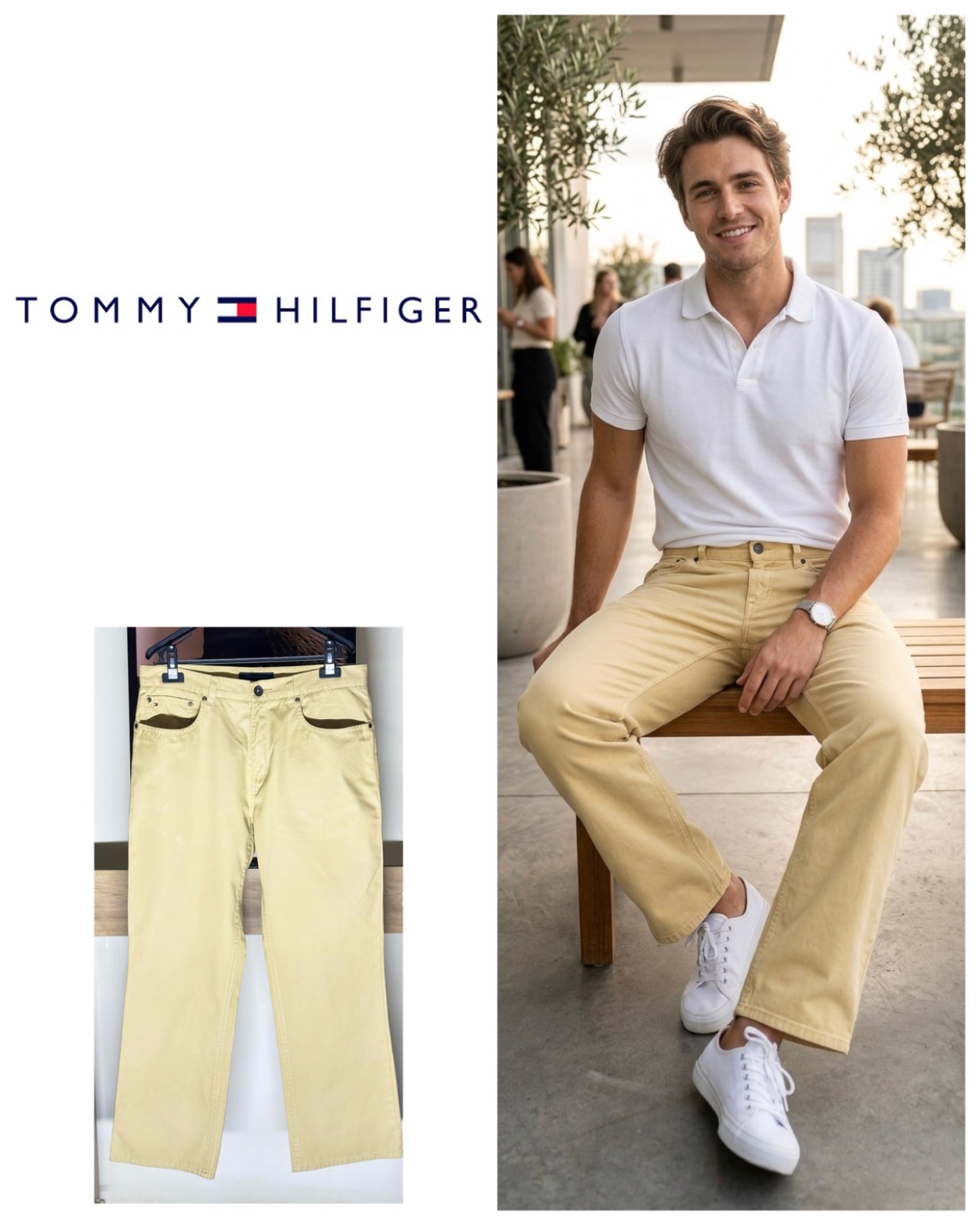 Tommy hilfiger Pantalon  kaki performant, style moderne 
