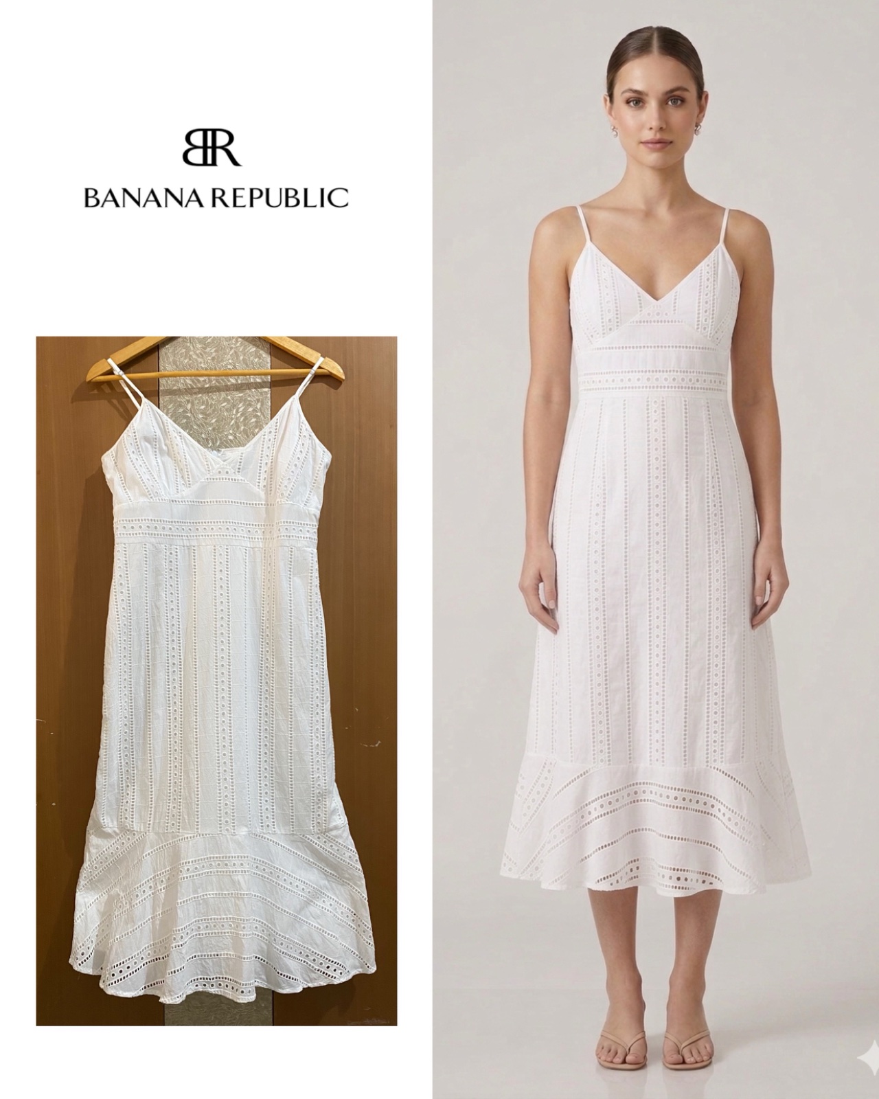 EUC banana republic, white eyelet, 100% cotton spaghetti strap dress size M
