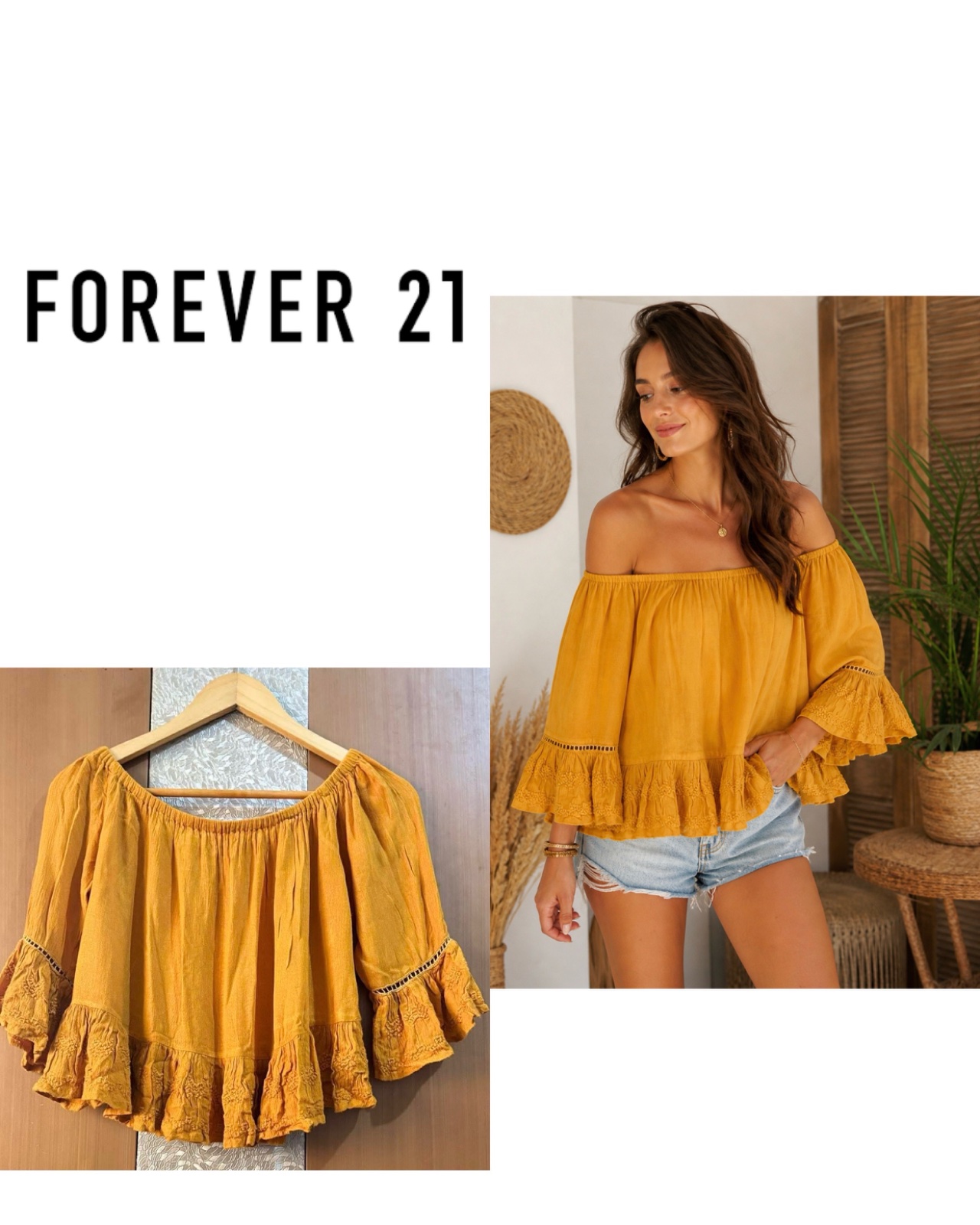 Forever 21 top jaune foncé brodée de dentelle 