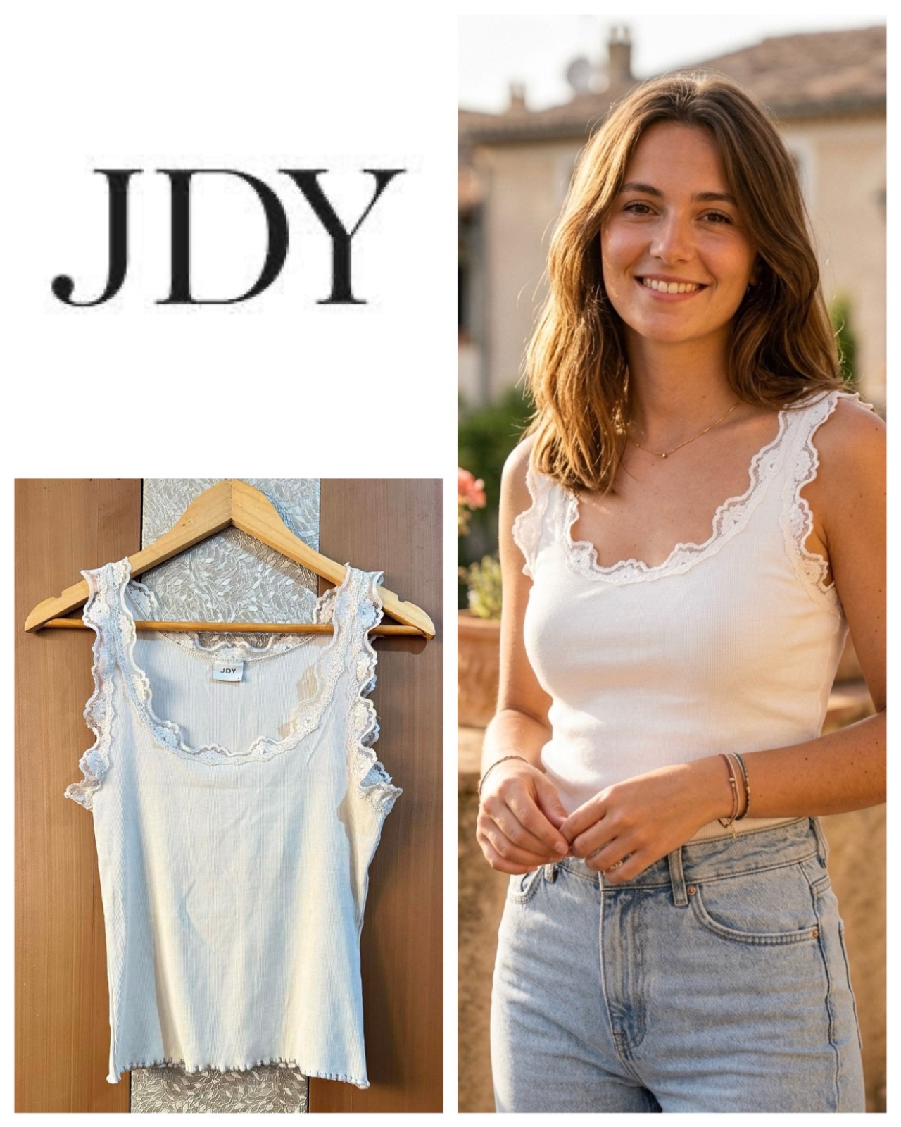 Lace Trim cream Tank Top