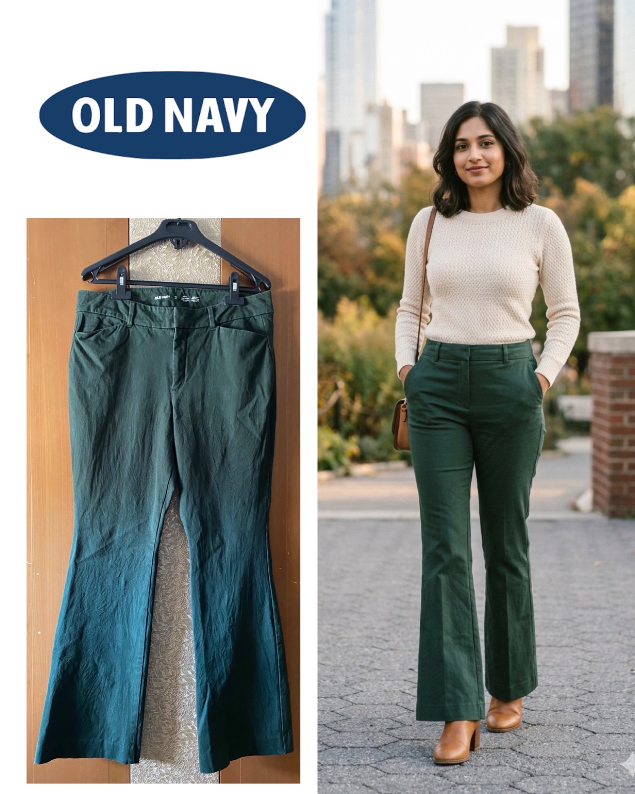 Old Navy Womens High-Rise Pixie Flare Pants Size 12 petite Green Stretchy Fabric