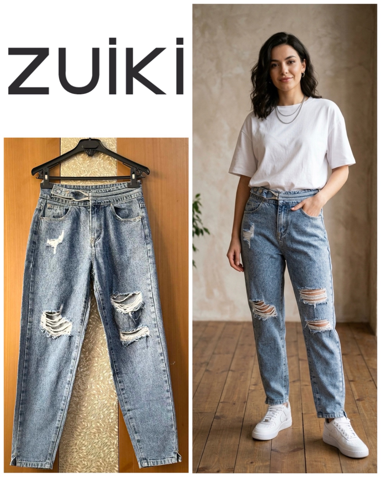 Zuiki Baggy Boyfriend Jeans Distressed - Size 34
