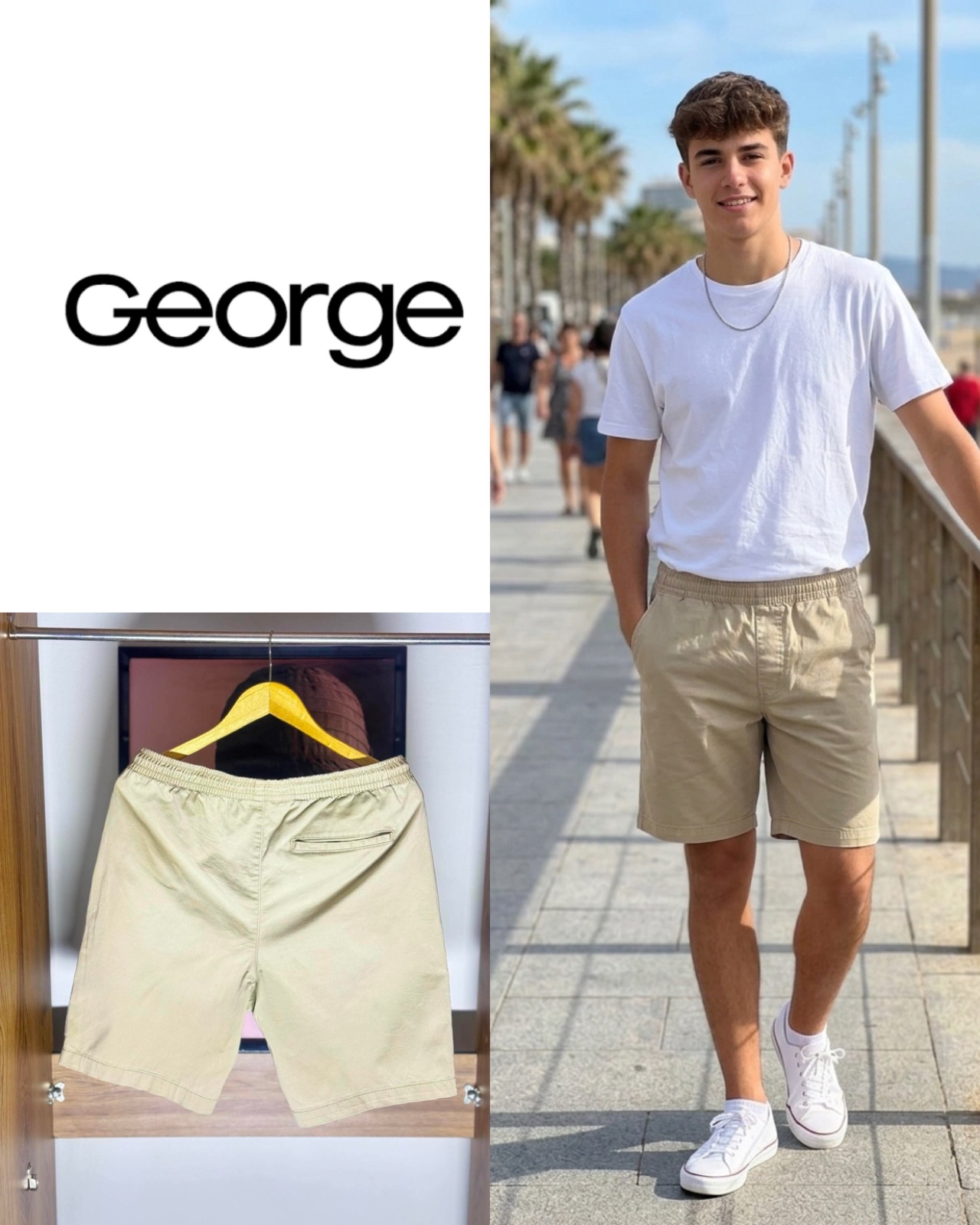 Men's Belted Cotton Shorts Khaki Tan Size M