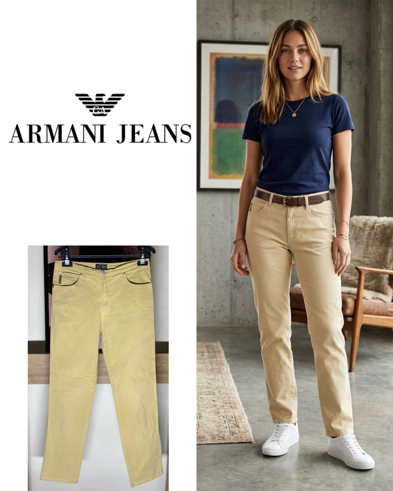 Women's armani jeans size M beige five pocket zipper elastiC
