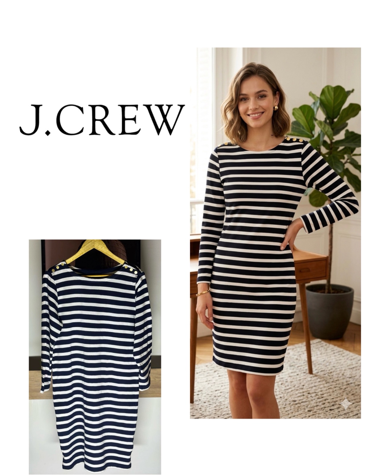 Crew 100% cotton long sleeve sheath dress, Sz S
