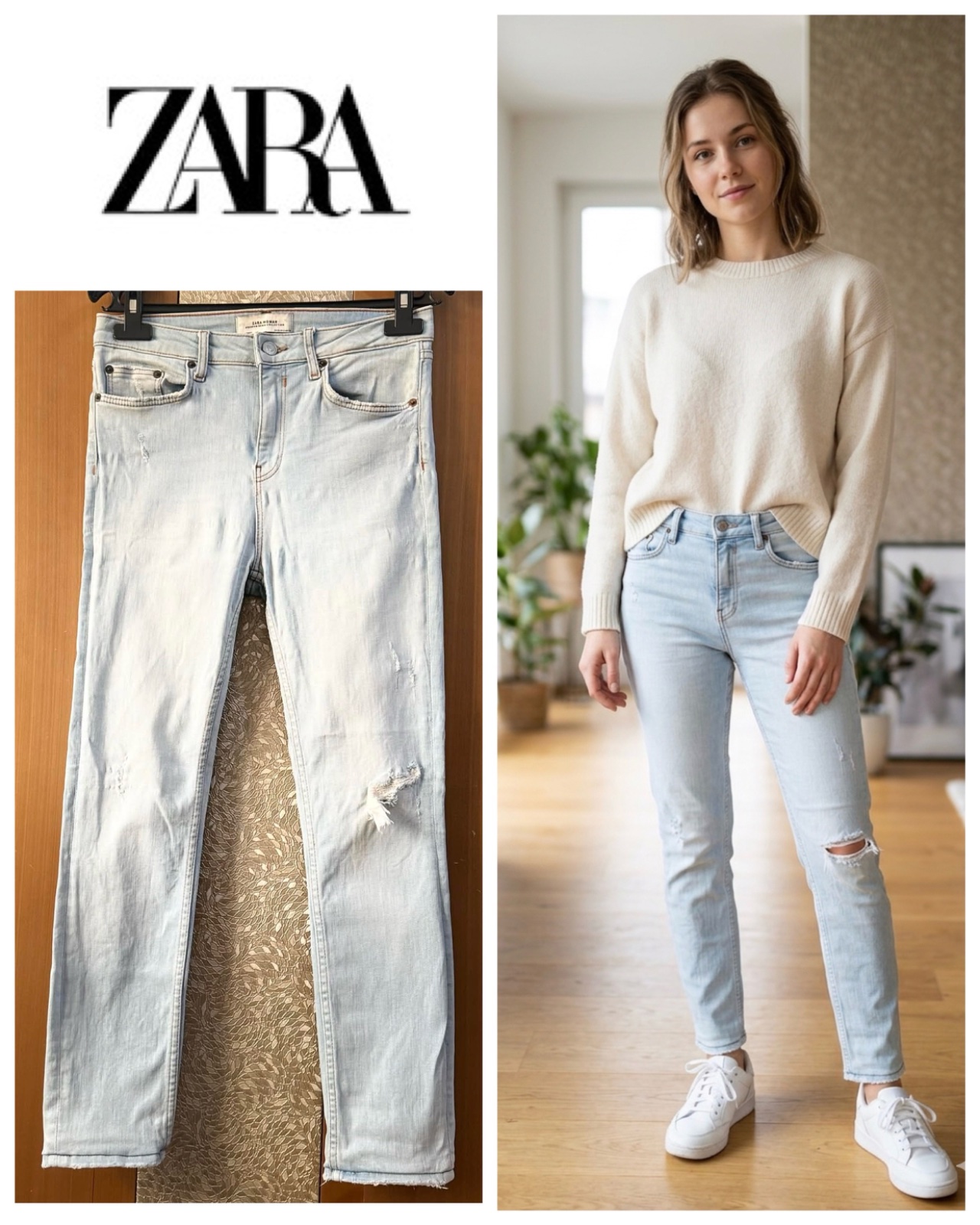 Zara Distressed Stretchy Jeans , white washed