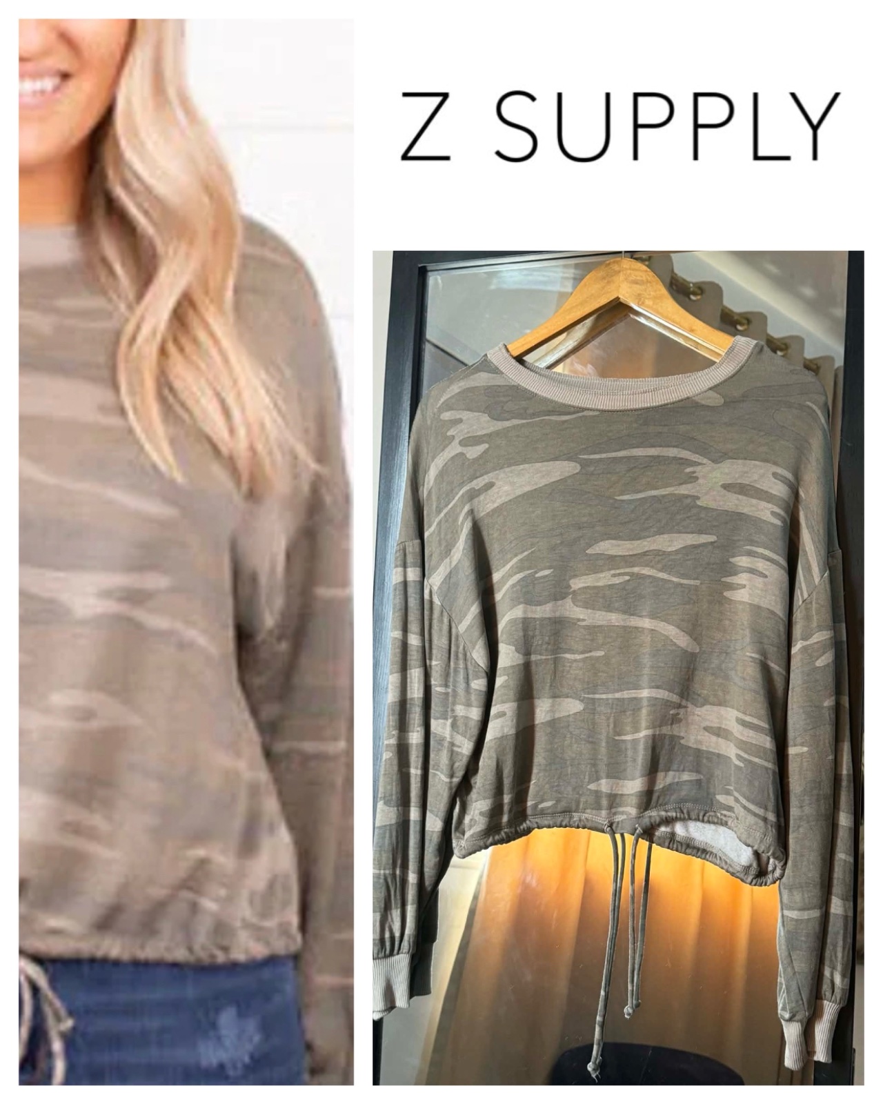 T-shirt à manches longues Sayde Camo d'Anthro Z Supply, taille haute avec cordon de serrage
