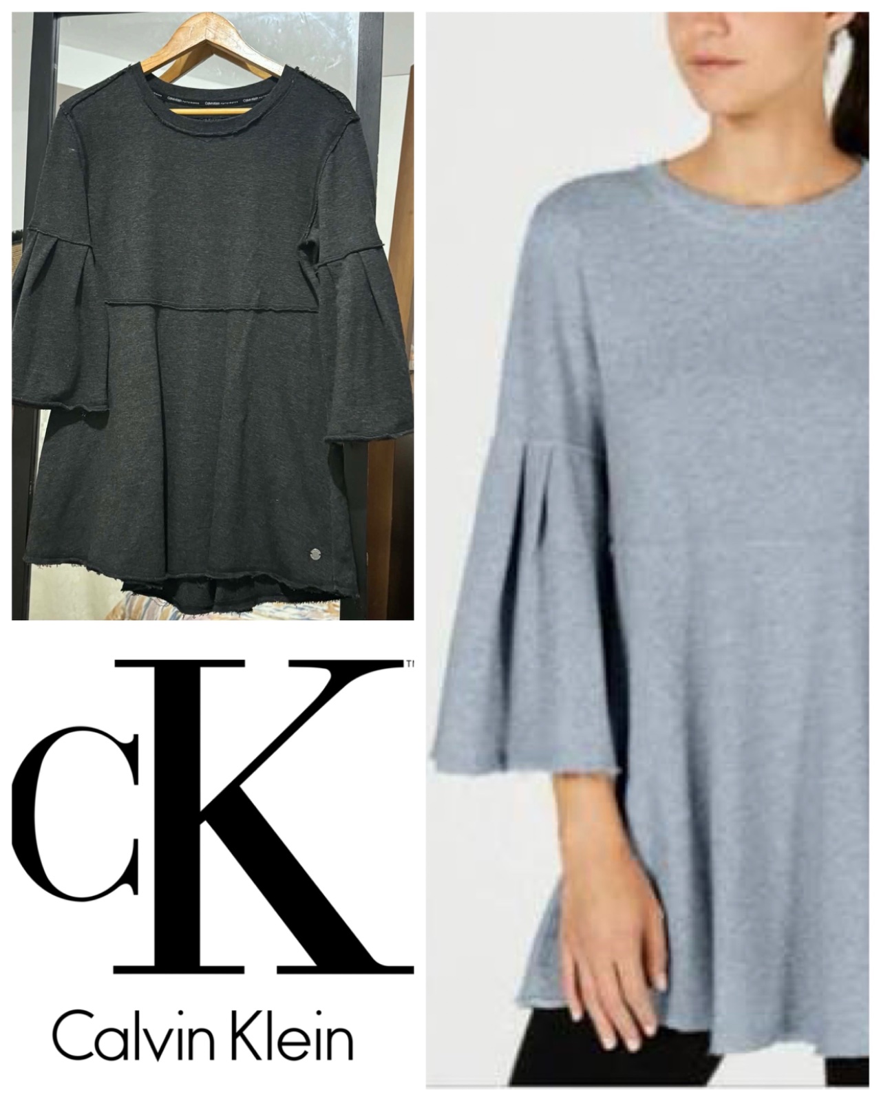 Tunique sweat-shirt gris à manches cloche décontractées Calvin Klein Performance, taille M