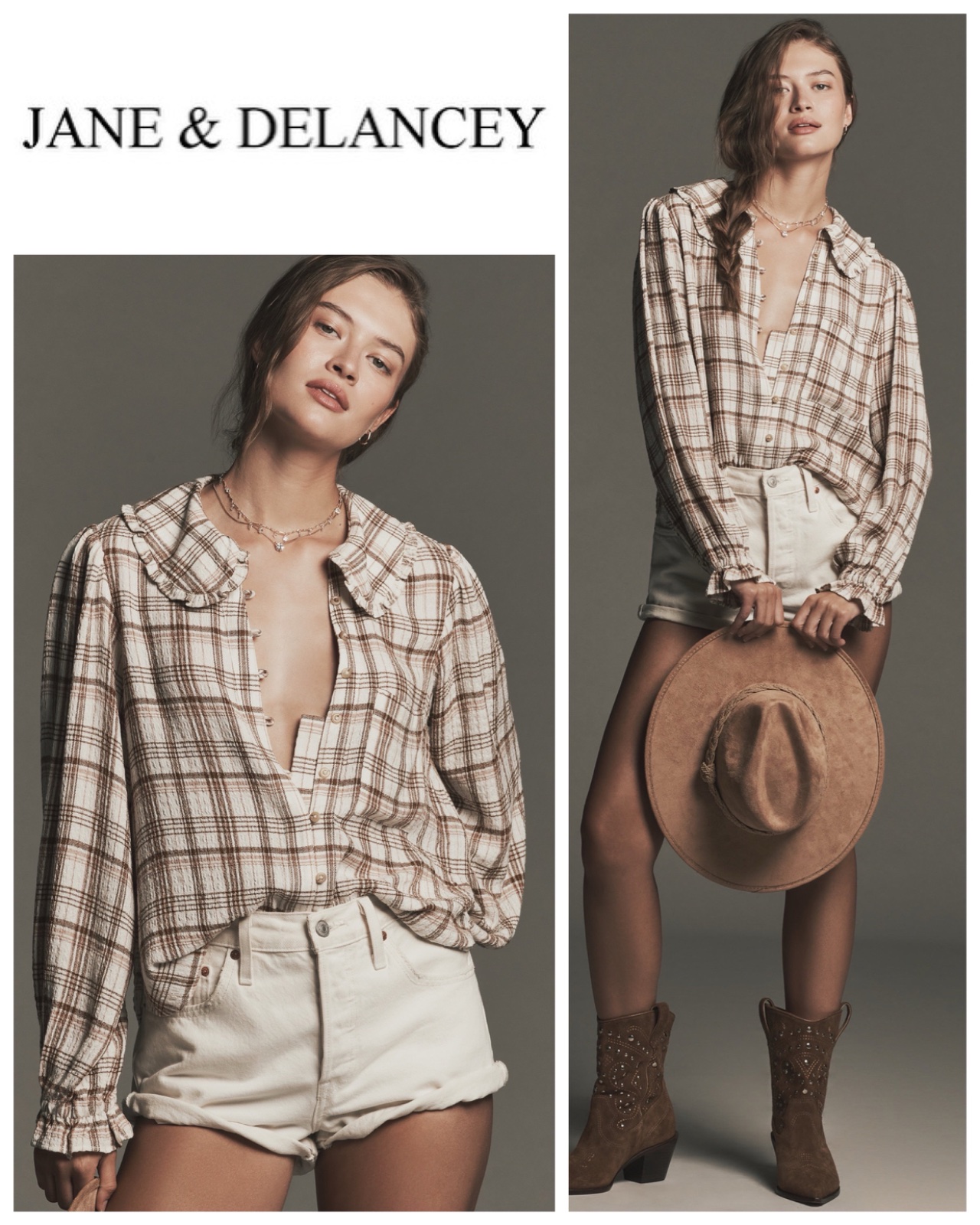 Jane and delancey Collared Button-Front Blouse: Long-Sleeve Plaid Edition