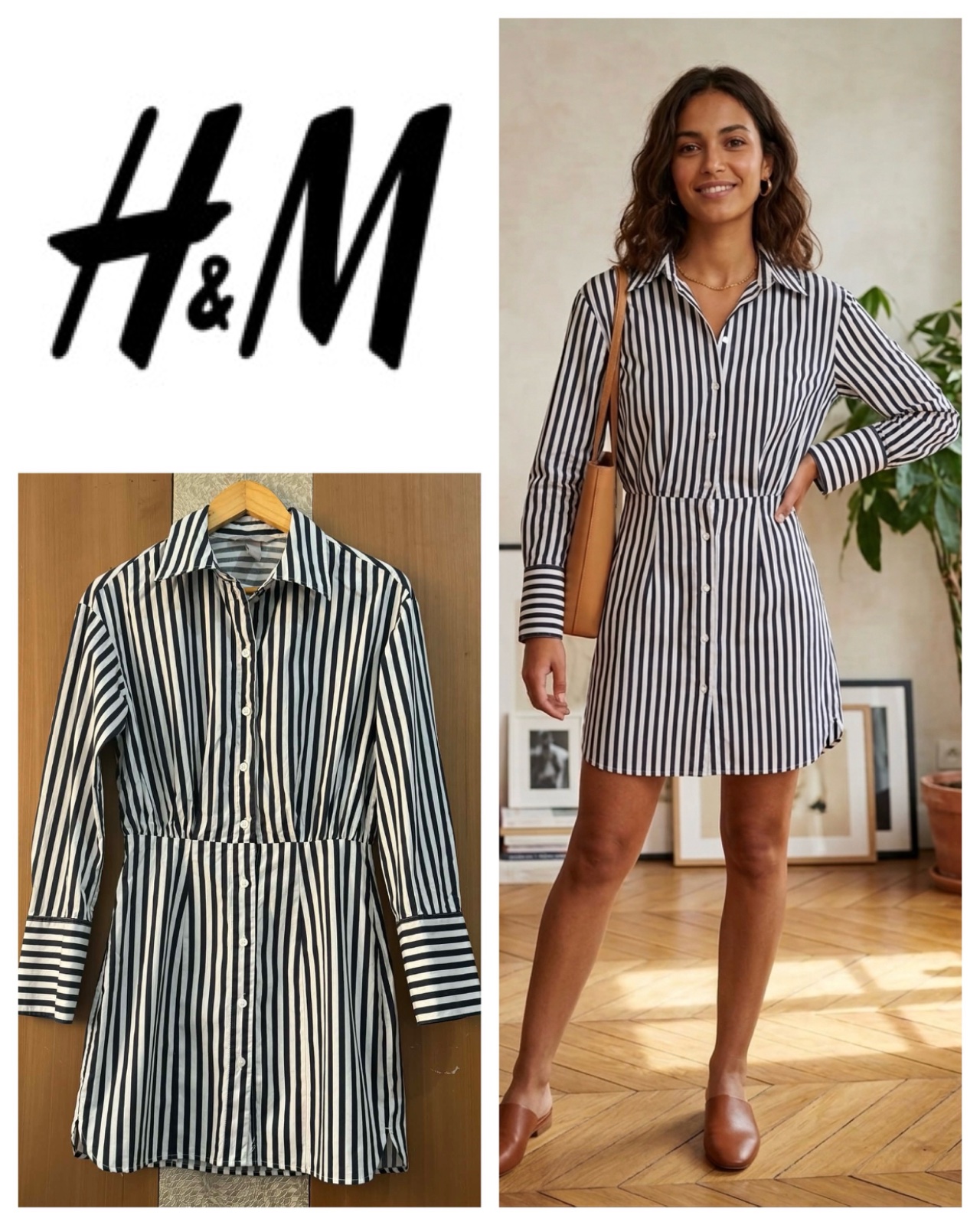 H&M Women's Navy and White Dress
