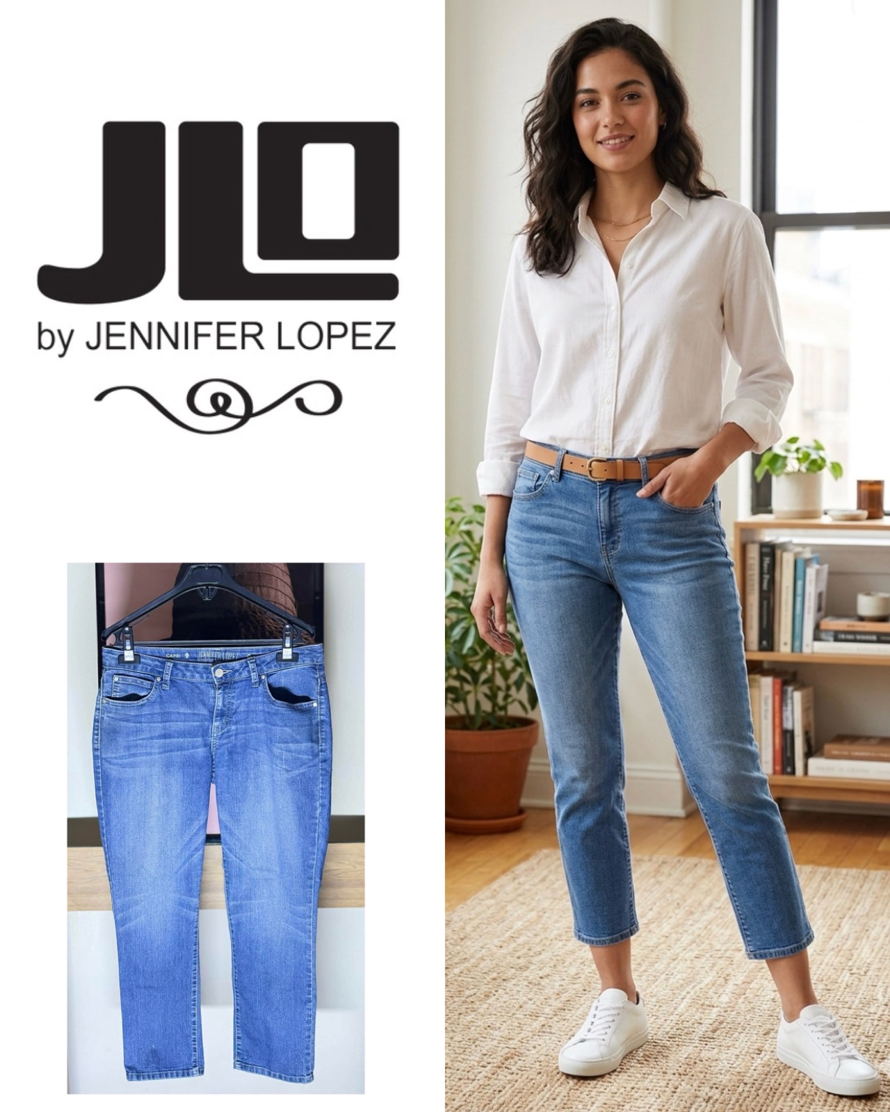 Jennifer lopez Women's Stretch Mid-Rise Straight Denim Blue Jeans 