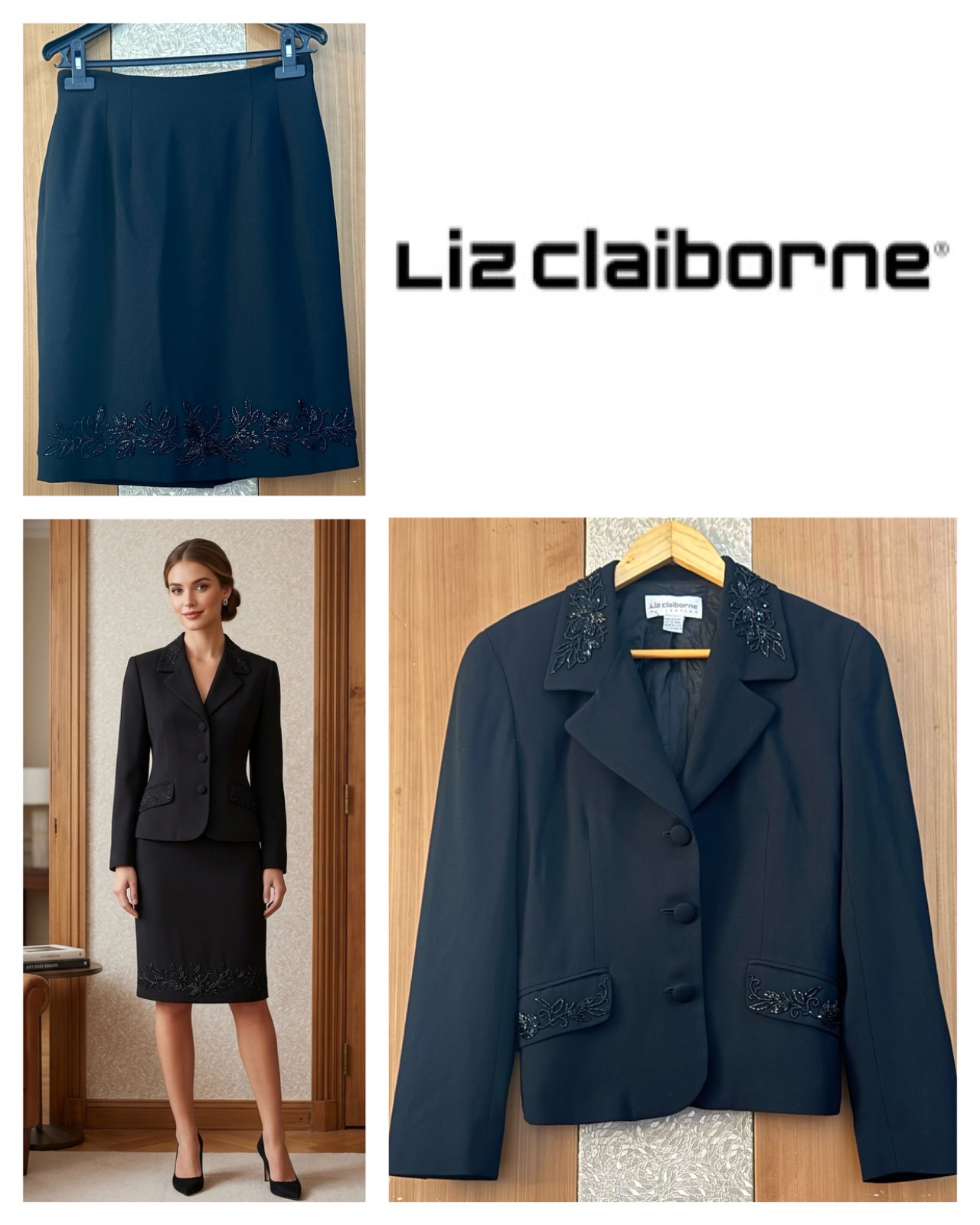 Ensemble Liz Claiborne evening blazer+ skirt  - Black - Size 8 