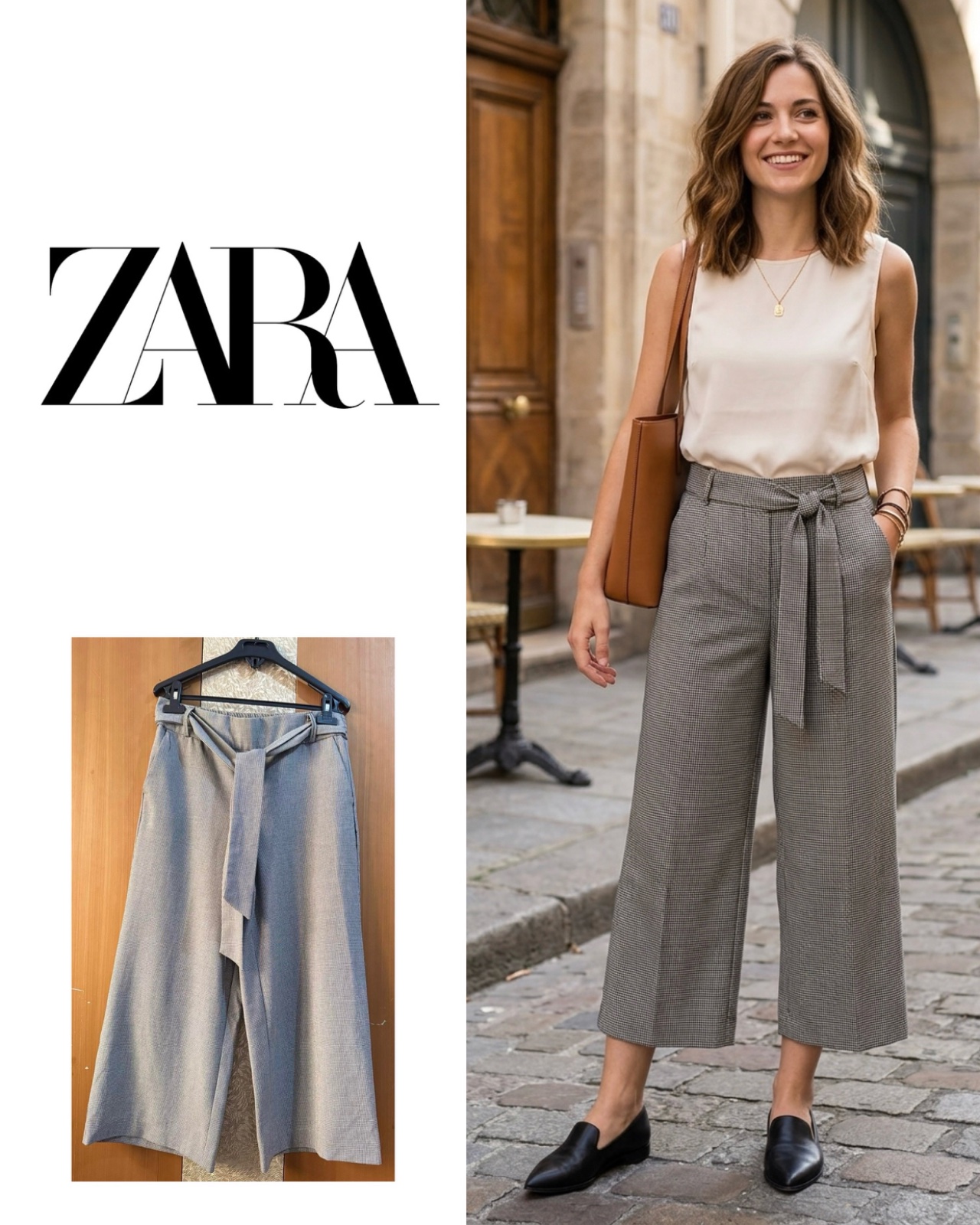 Zara Wide Leg Cropped High Waisted Trousers Business Casual size S 