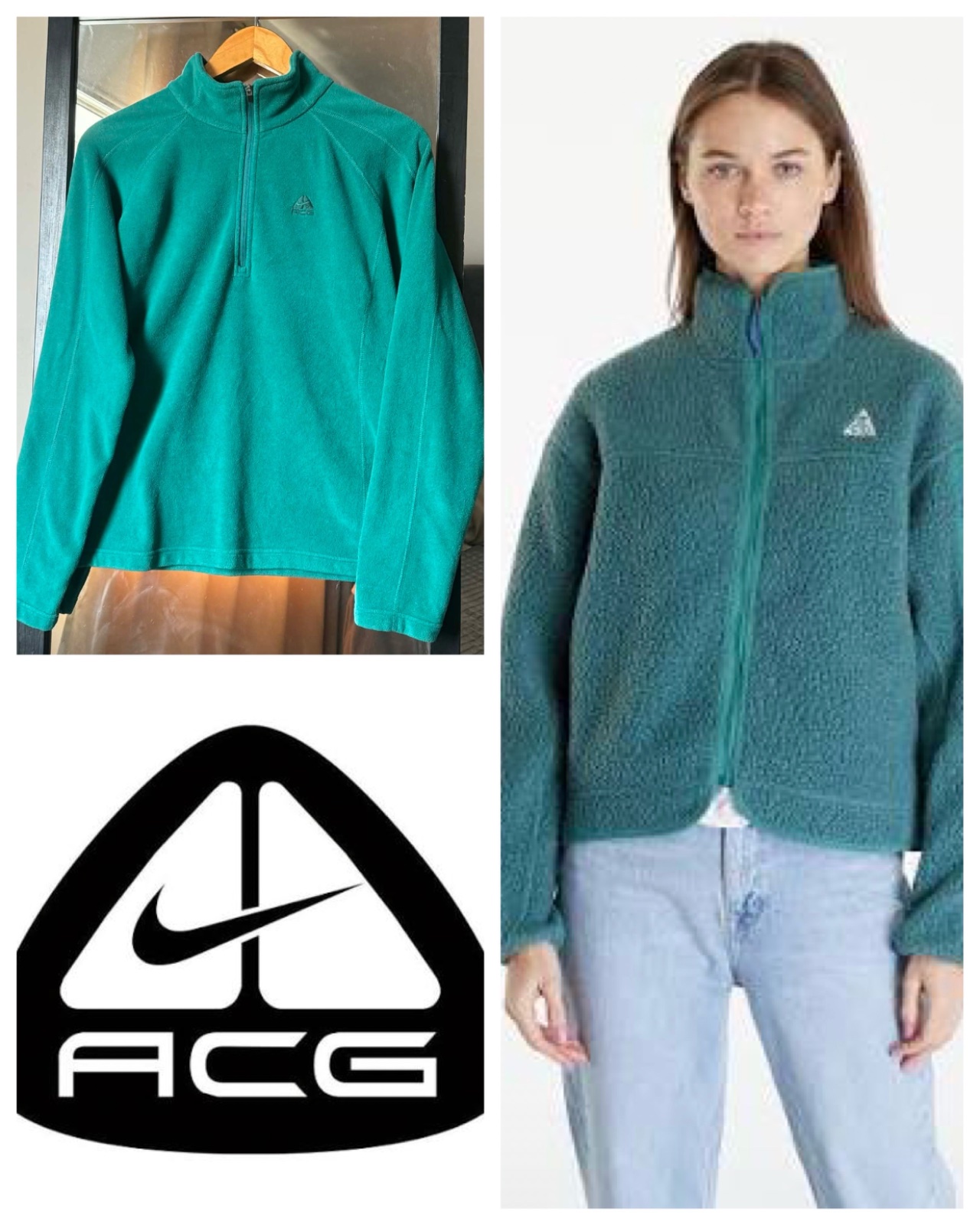 Nike ACG Fit Therma Womens Small - Green 1/4 Zip Long Sleeve Fleece Pullover