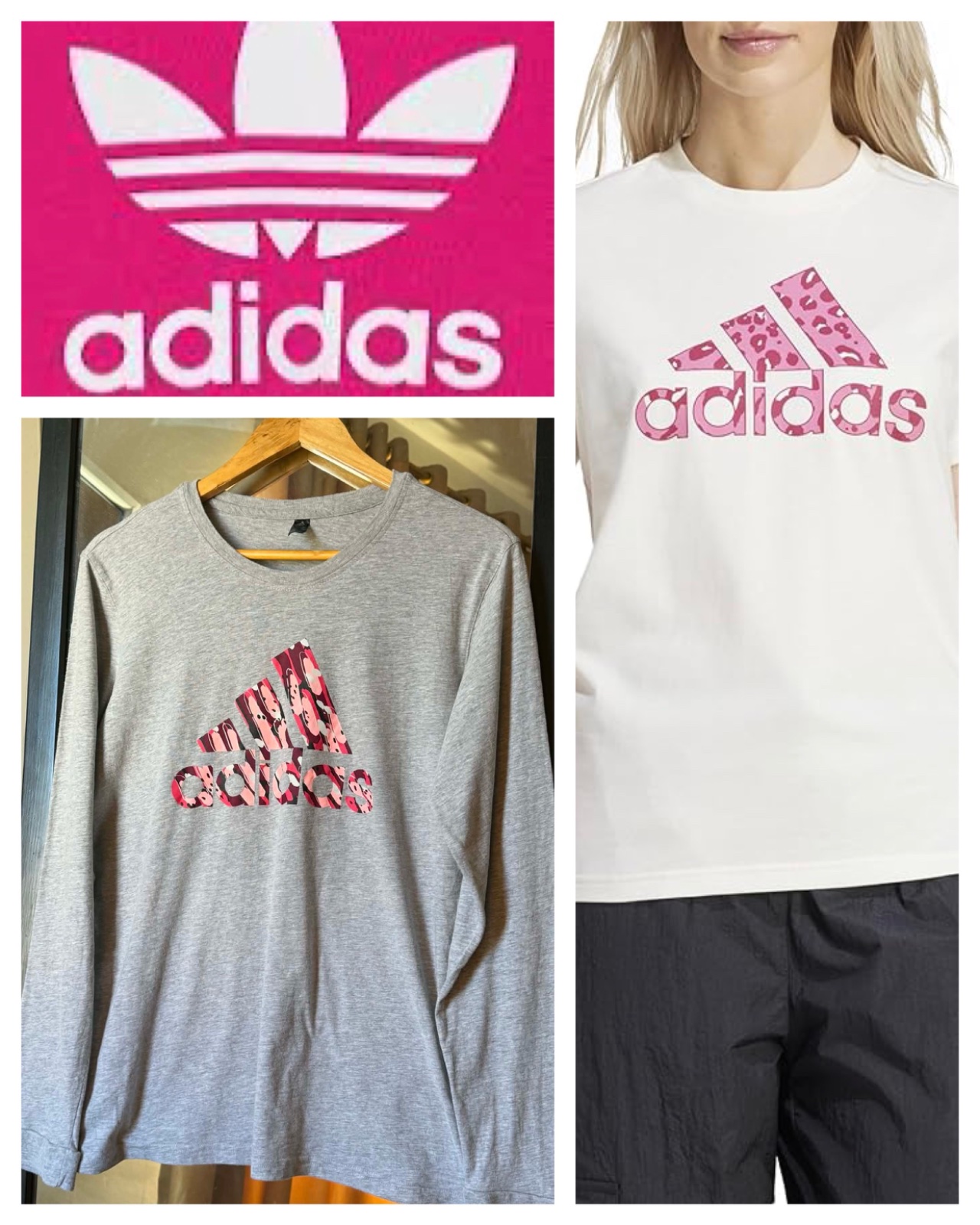 Adidas Girls Gray Roses Logo Shirt