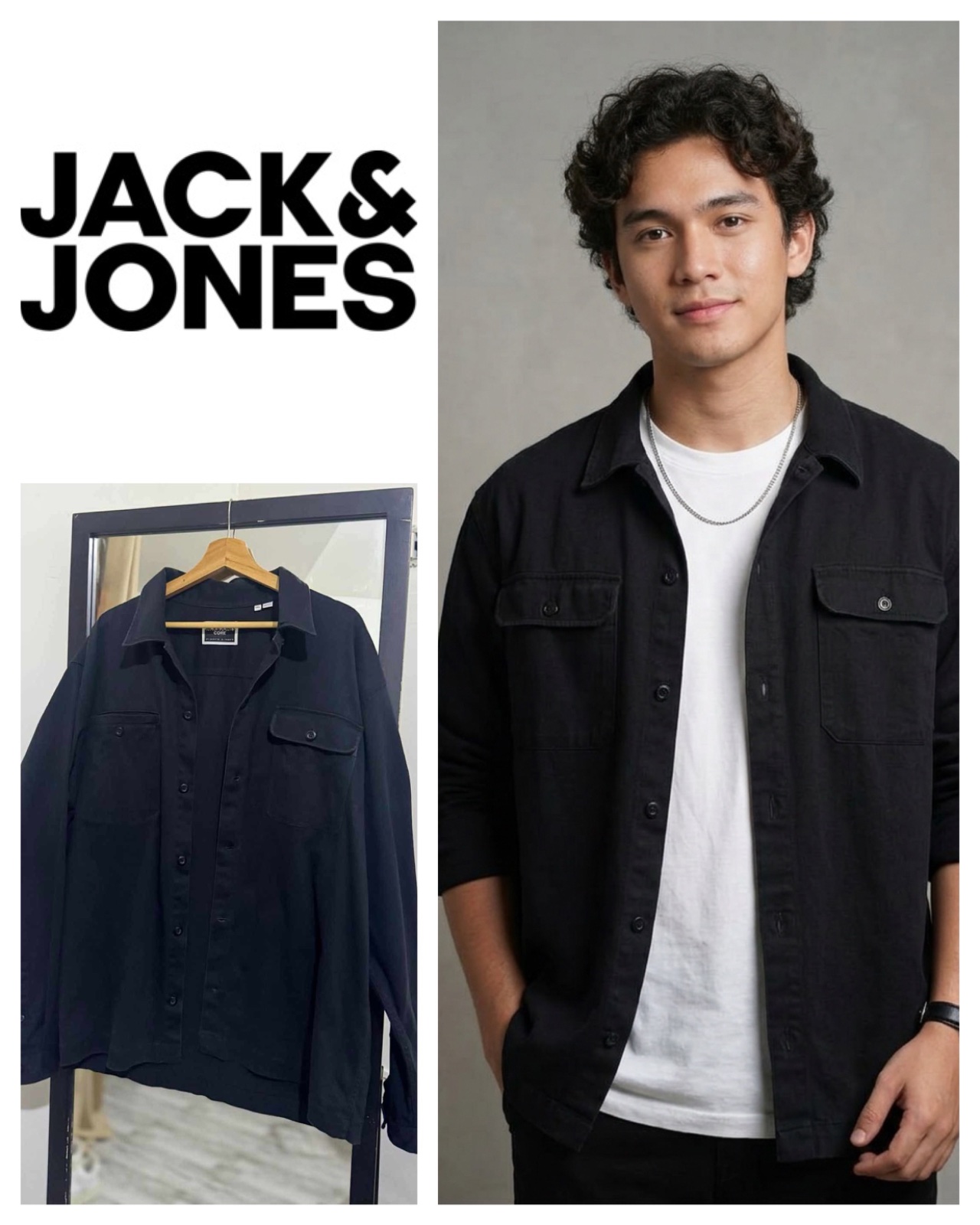 Veste-chemise jack&jones, noire, taille xxl