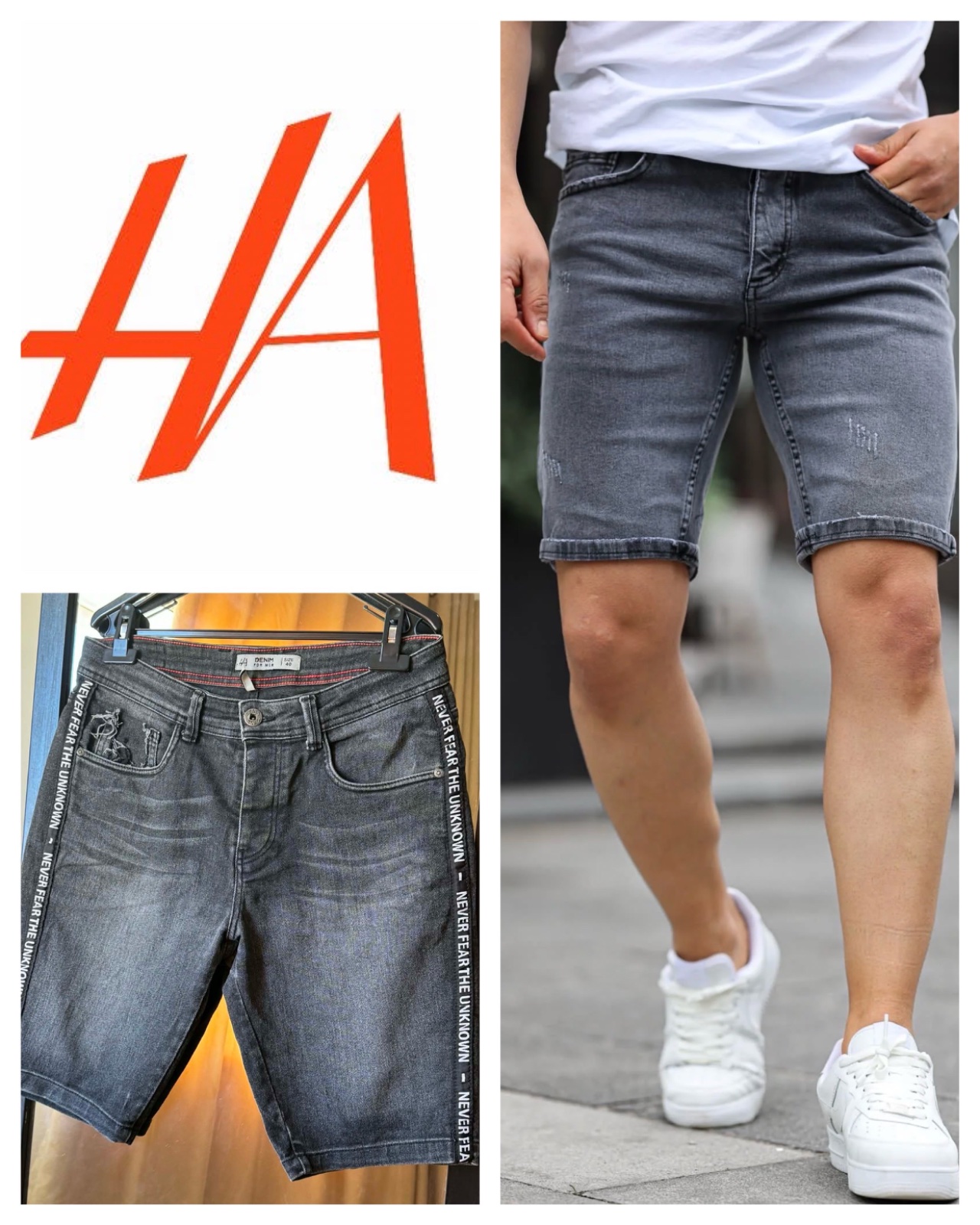 Short en jean gris foncé pour homme