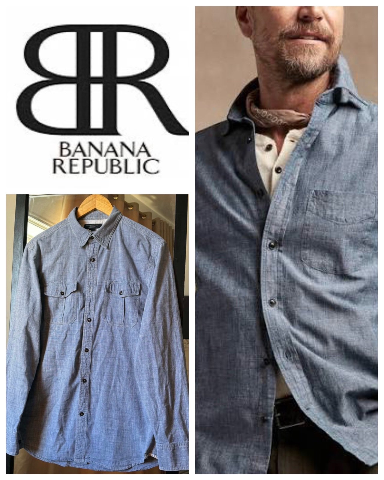 Banana Republic Men's Size M Blue Pinpoint Cotton Long Sleeve Casual Shirt