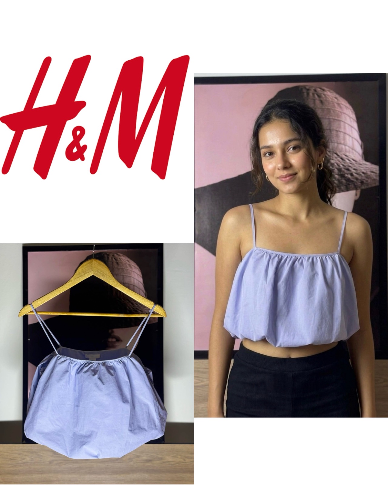 H&M Bubble Crop Light Blue Spaghetti Strap Top
