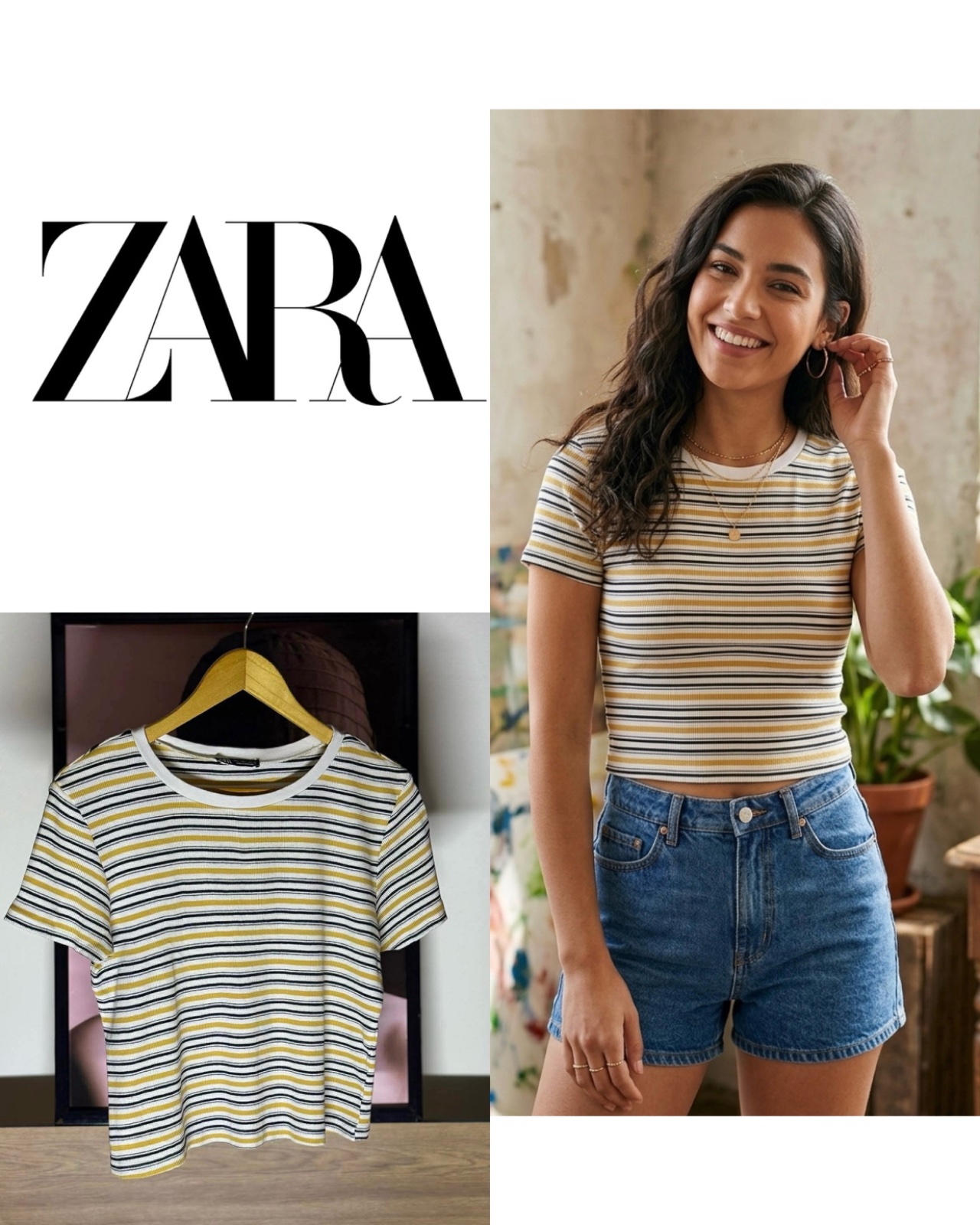T-shirt rayé Zara à coupe carrée