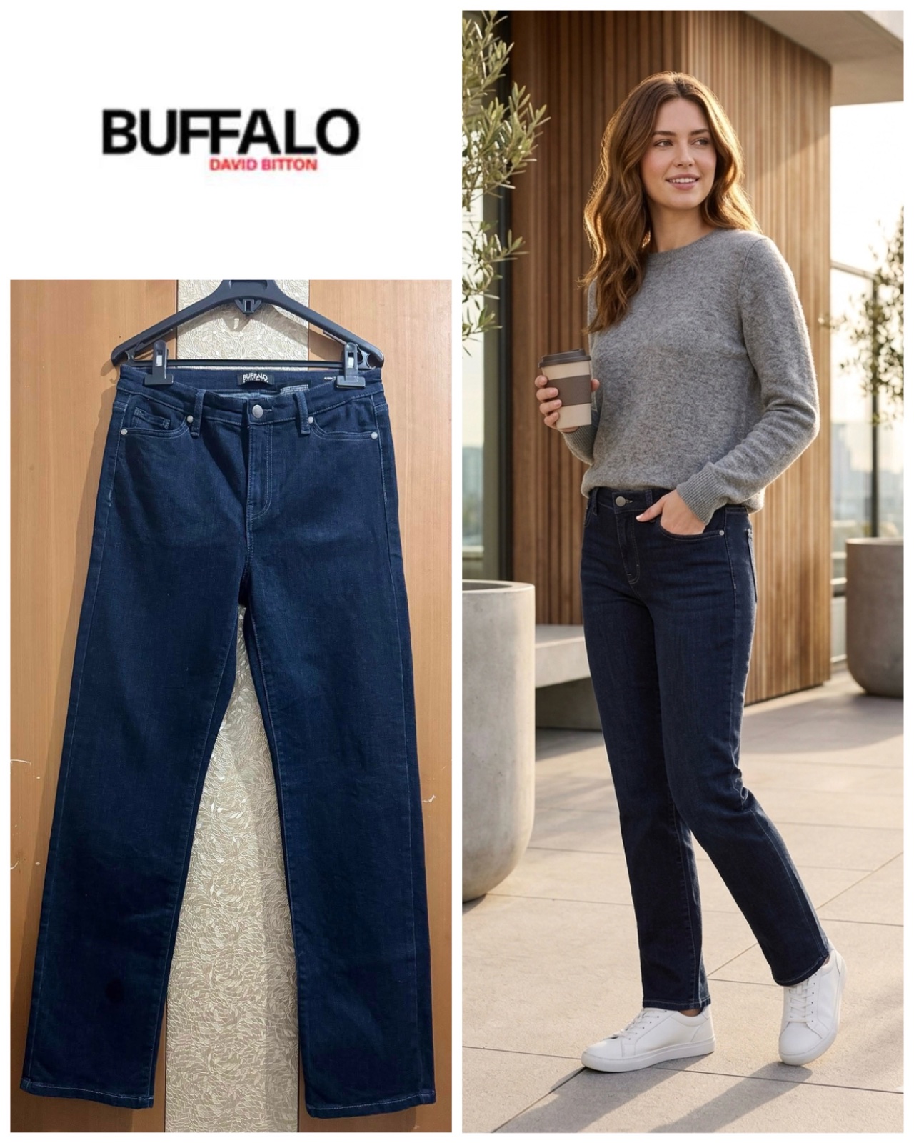 Buffalo Women's Alyssa High Rise Straight Leg Stretch Denim Jeans, Blue